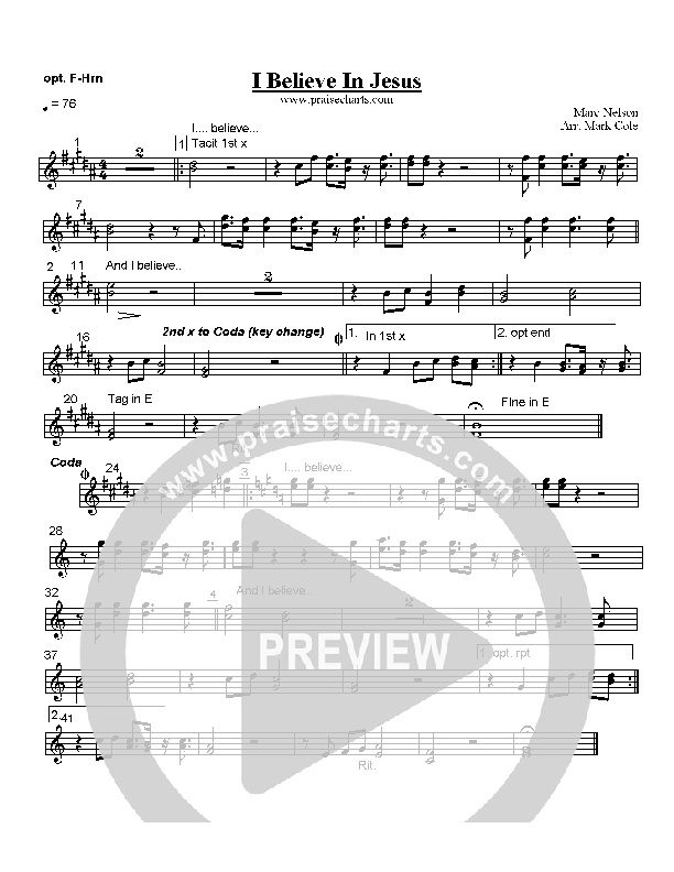 I Believe In Jesus French Horn (Mark Cole)