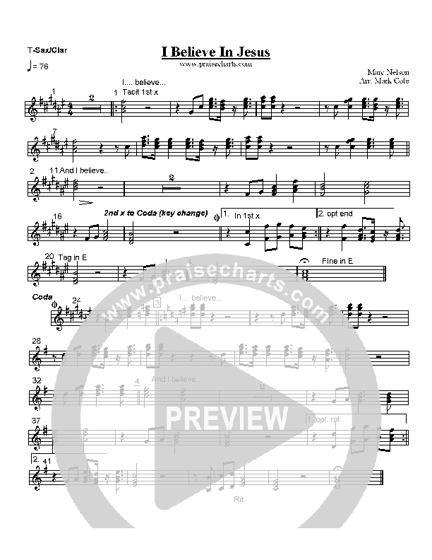 I Believe In Jesus Tenor Sax/Clarinet (Mark Cole)