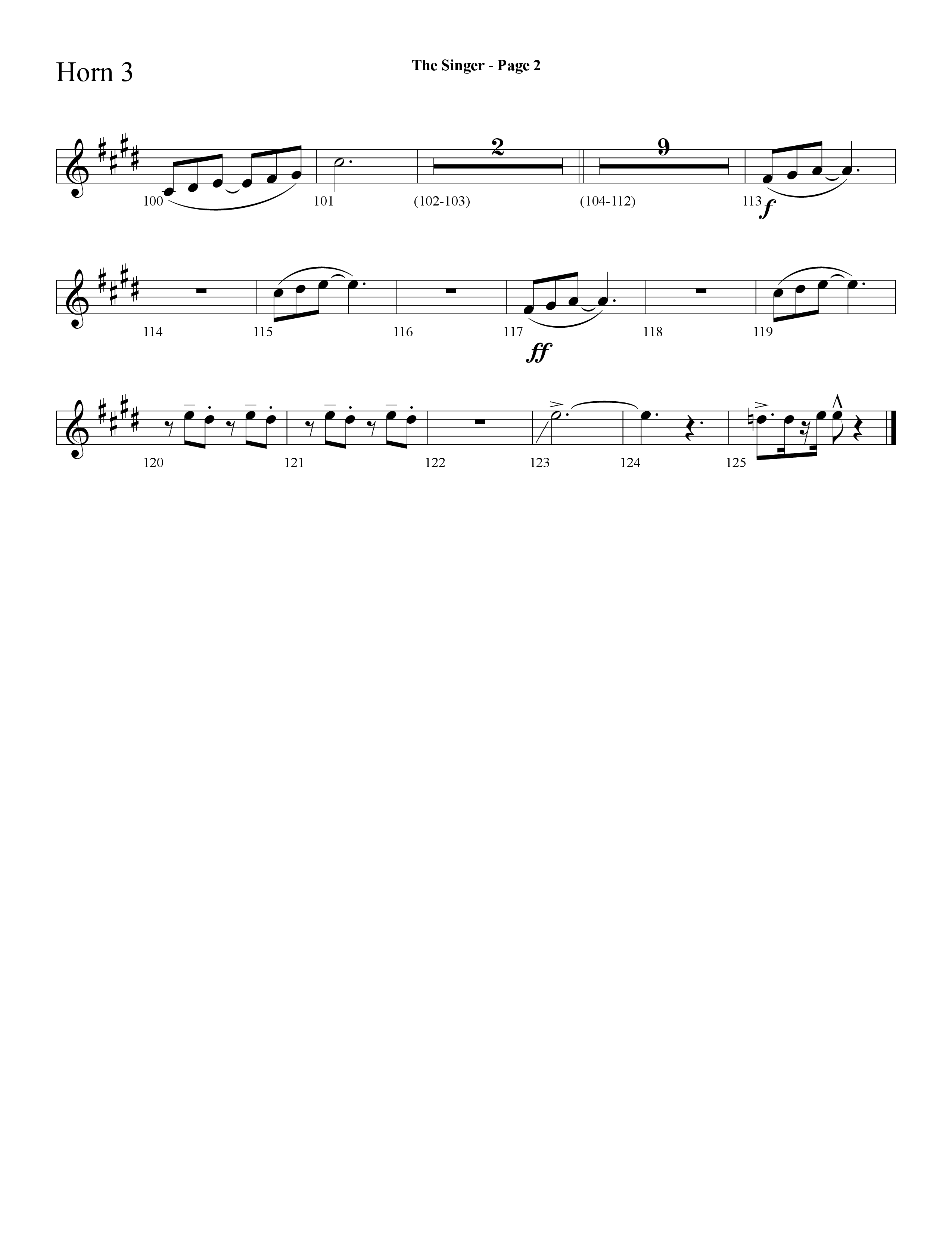 The Singer (Let There Be Light) (Choral Anthem SATB) French Horn 3 (Lifeway Choral / Arr. Dave Williamson)
