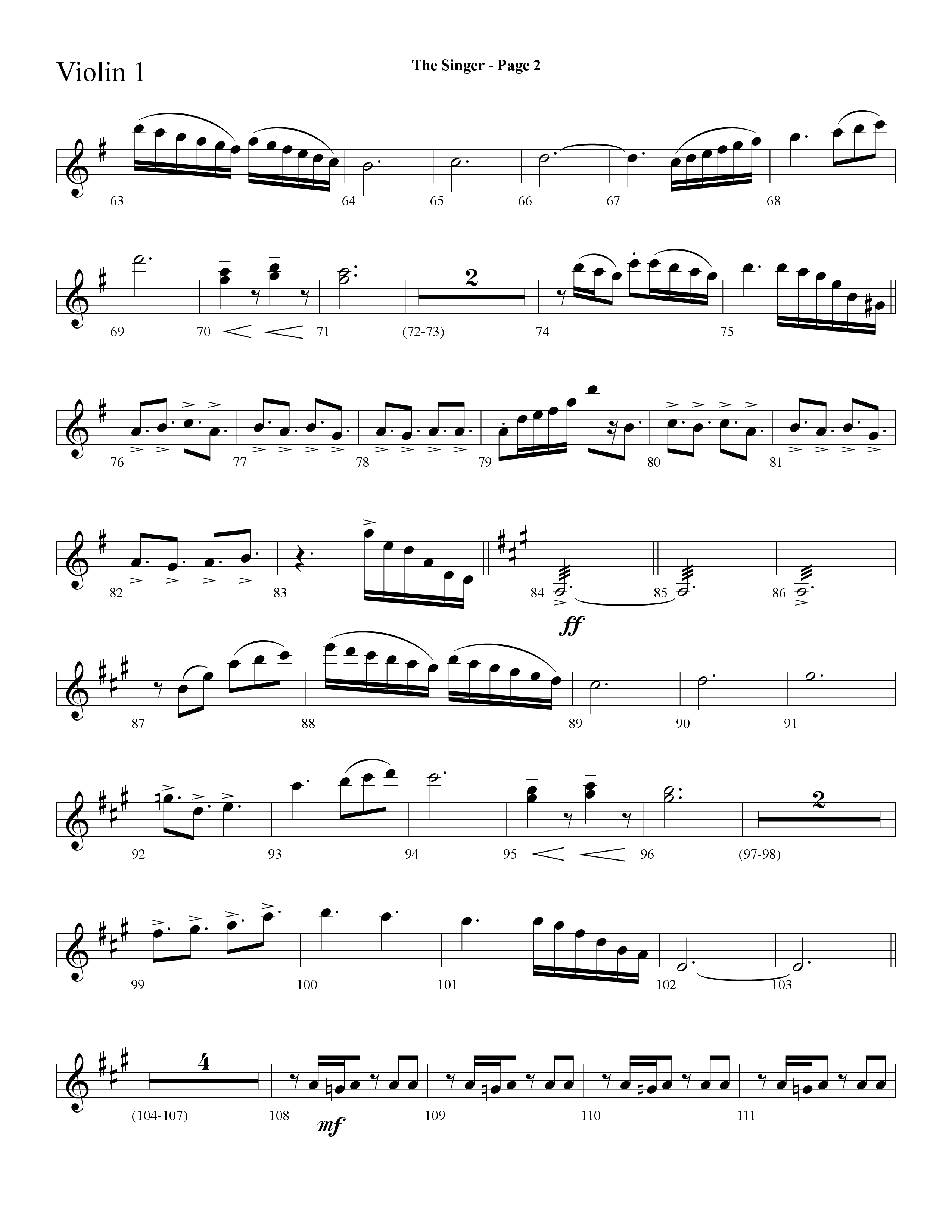 The Singer (Let There Be Light) (Choral Anthem SATB) Violin 1 (Lifeway Choral / Arr. Dave Williamson)
