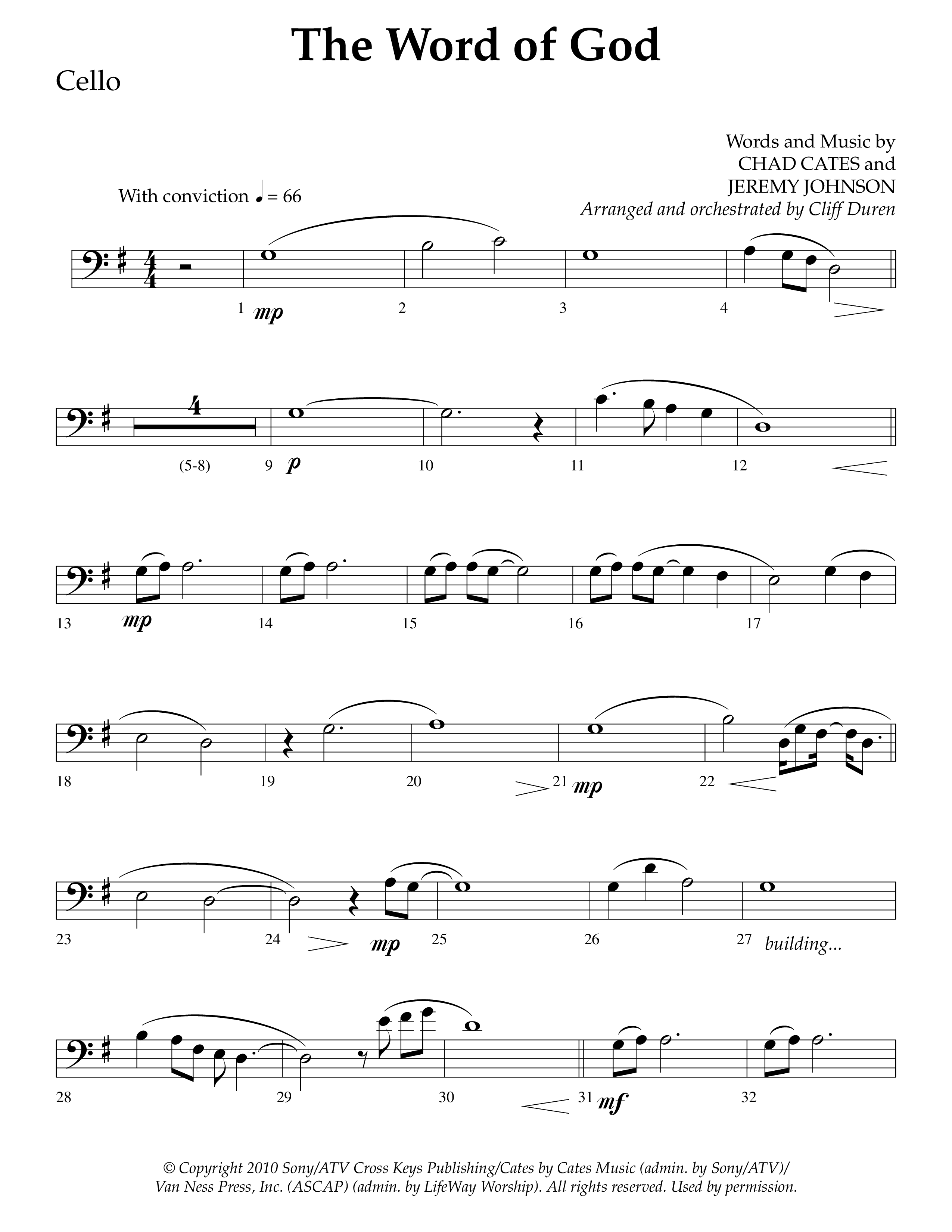 The Word Of God (Choral Anthem SATB) Cello (Lifeway Choral / Arr. Cliff Duren)