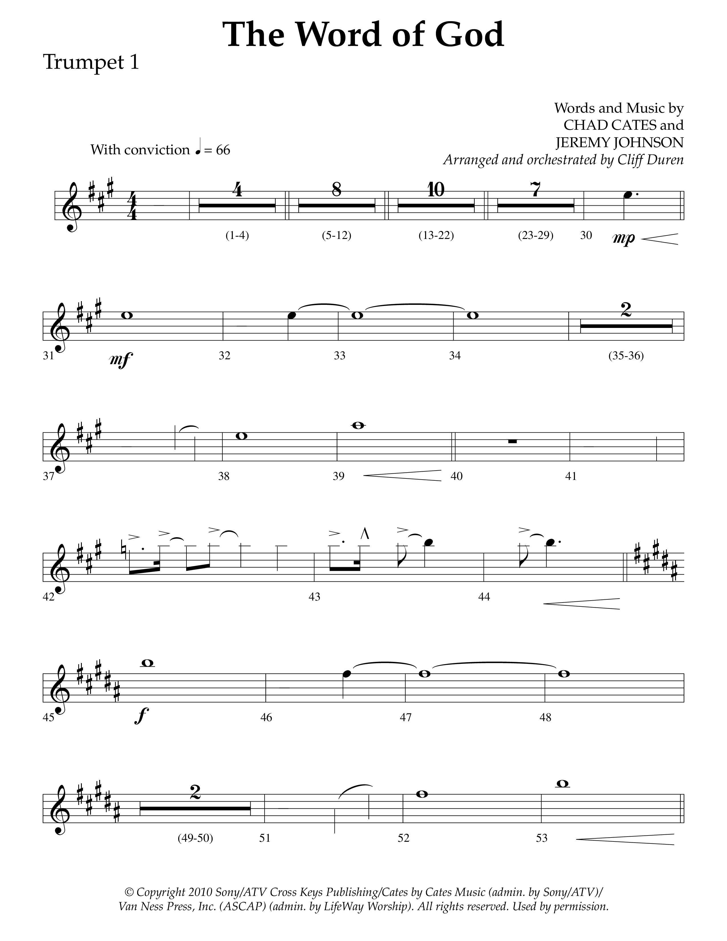 The Word Of God (Choral Anthem SATB) Trumpet 1 (Lifeway Choral / Arr. Cliff Duren)