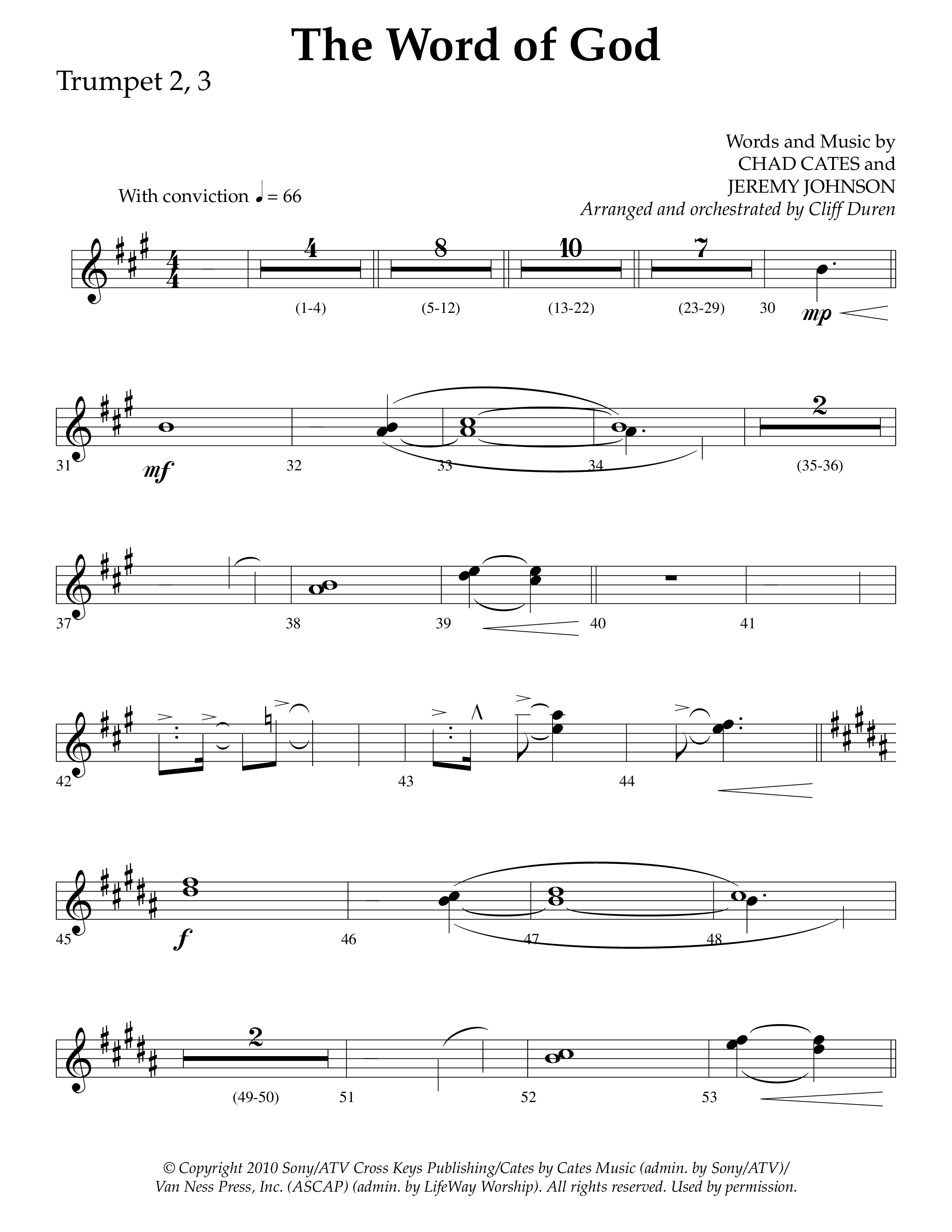 The Word Of God (Choral Anthem SATB) Trumpet 2/3 (Lifeway Choral / Arr. Cliff Duren)