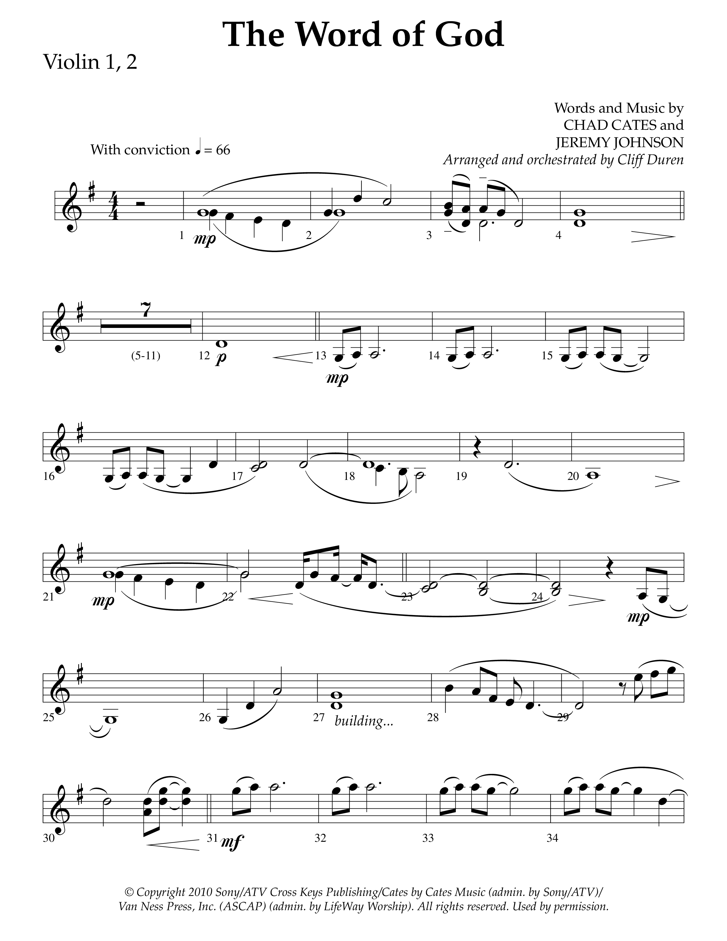 The Word Of God (Choral Anthem SATB) Violin 1/2 (Lifeway Choral / Arr. Cliff Duren)