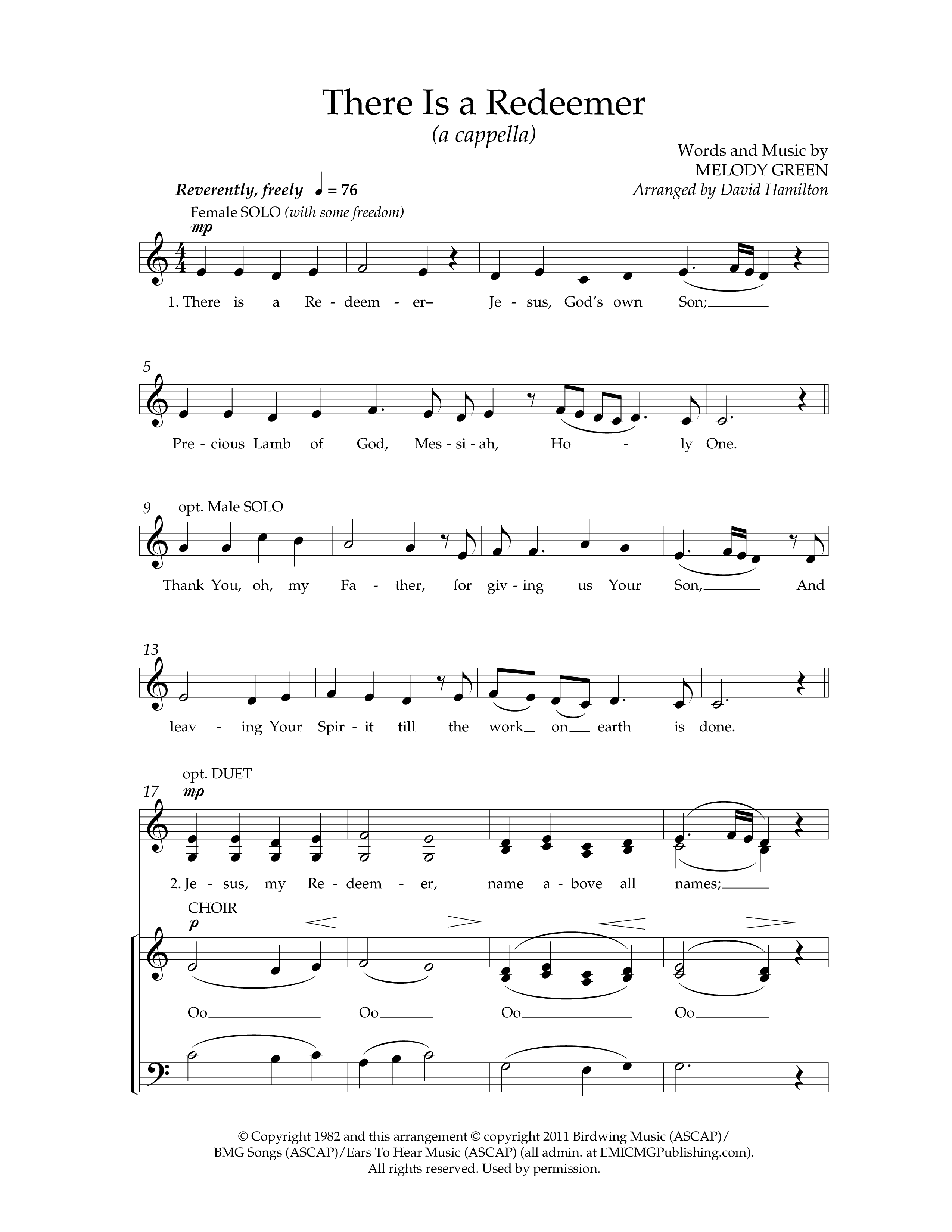 There Is A Redeemer (Choral Anthem SATB) Anthem (SATB/Piano) (Lifeway Choral / Arr. David Hamilton)