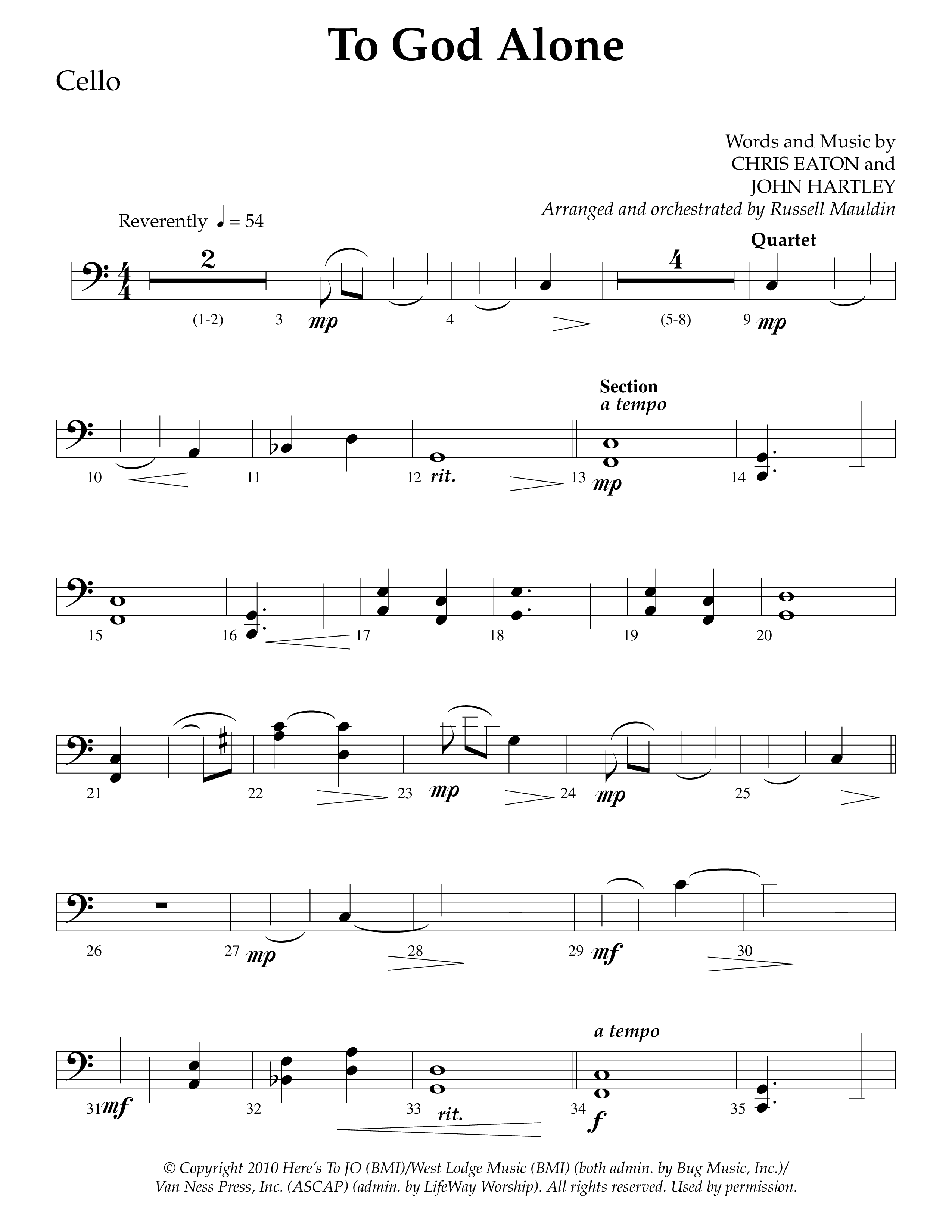 To God Alone (Choral Anthem SATB) Cello (Lifeway Choral / Arr. Russell Mauldin)