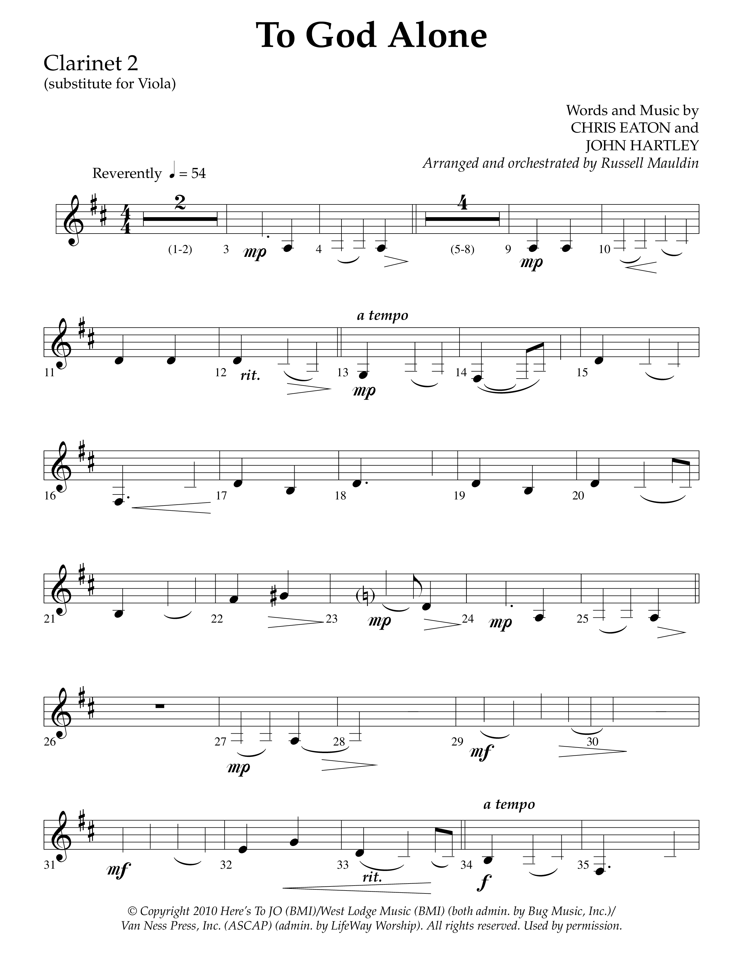 To God Alone (Choral Anthem SATB) Clarinet 1/2 (Lifeway Choral / Arr. Russell Mauldin)