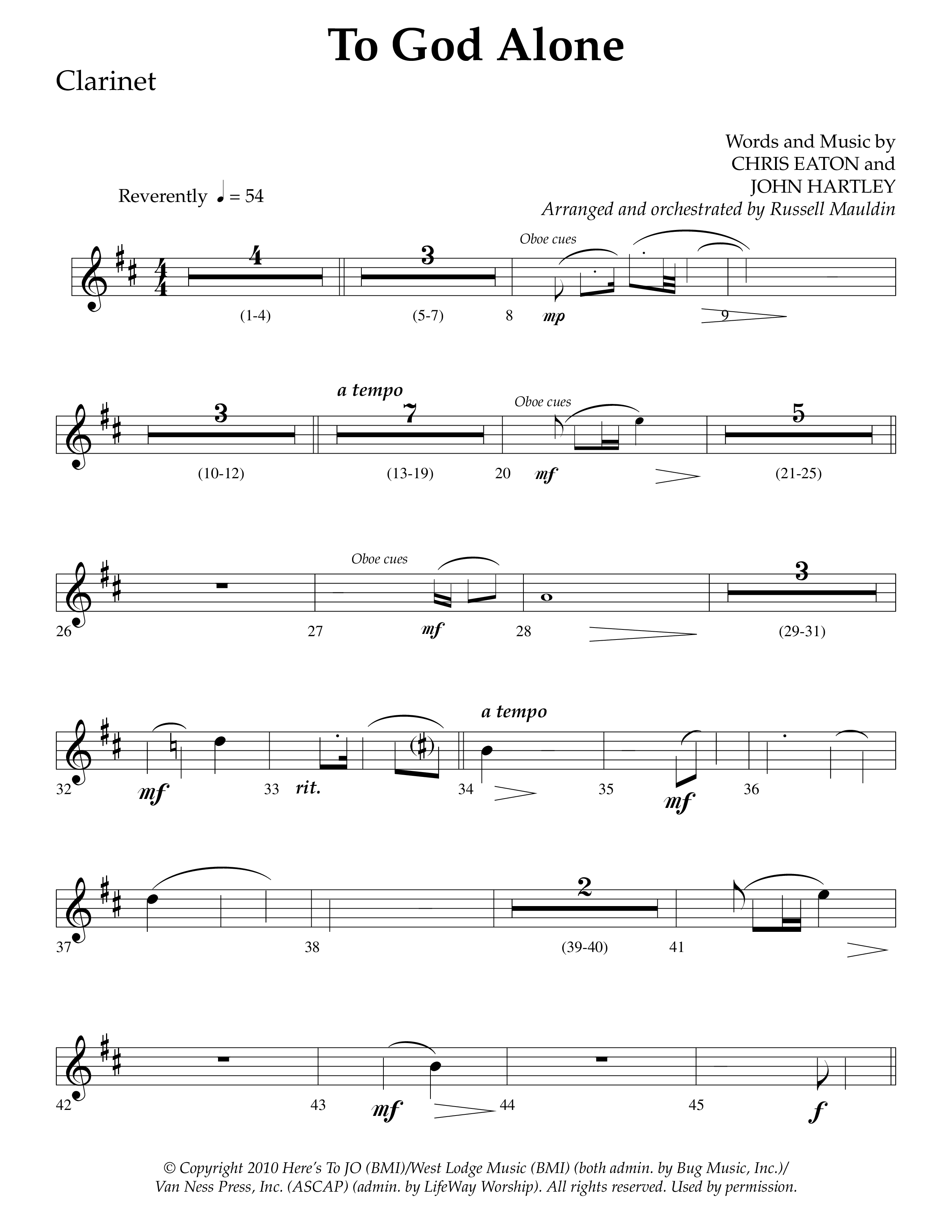 To God Alone (Choral Anthem SATB) Clarinet 1/2 (Lifeway Choral / Arr. Russell Mauldin)