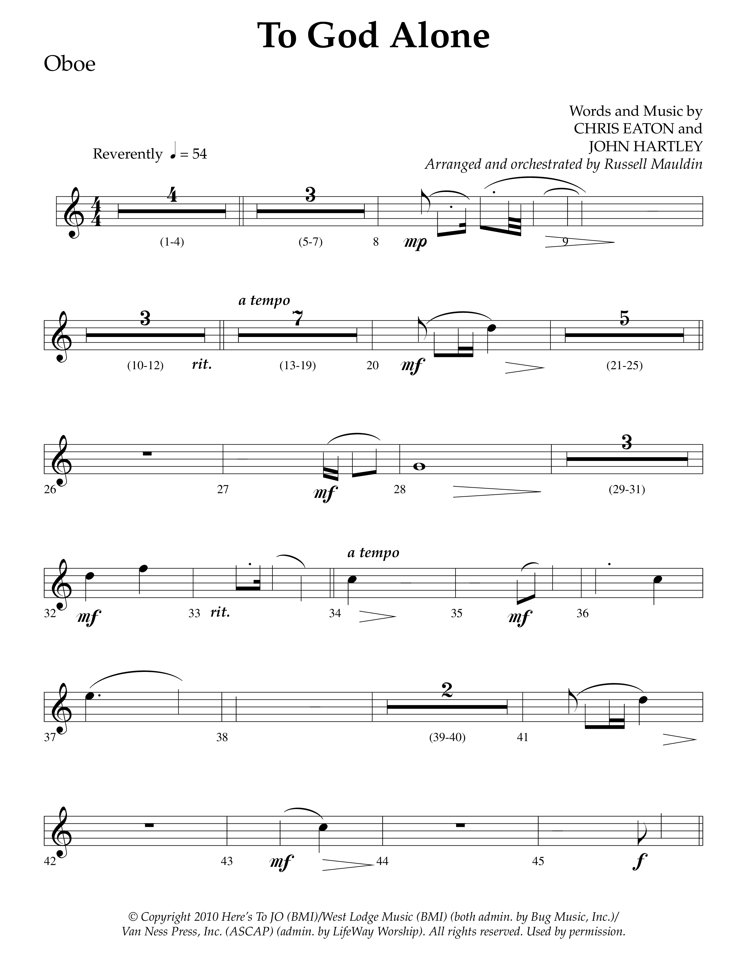 To God Alone (Choral Anthem SATB) Oboe (Lifeway Choral / Arr. Russell Mauldin)