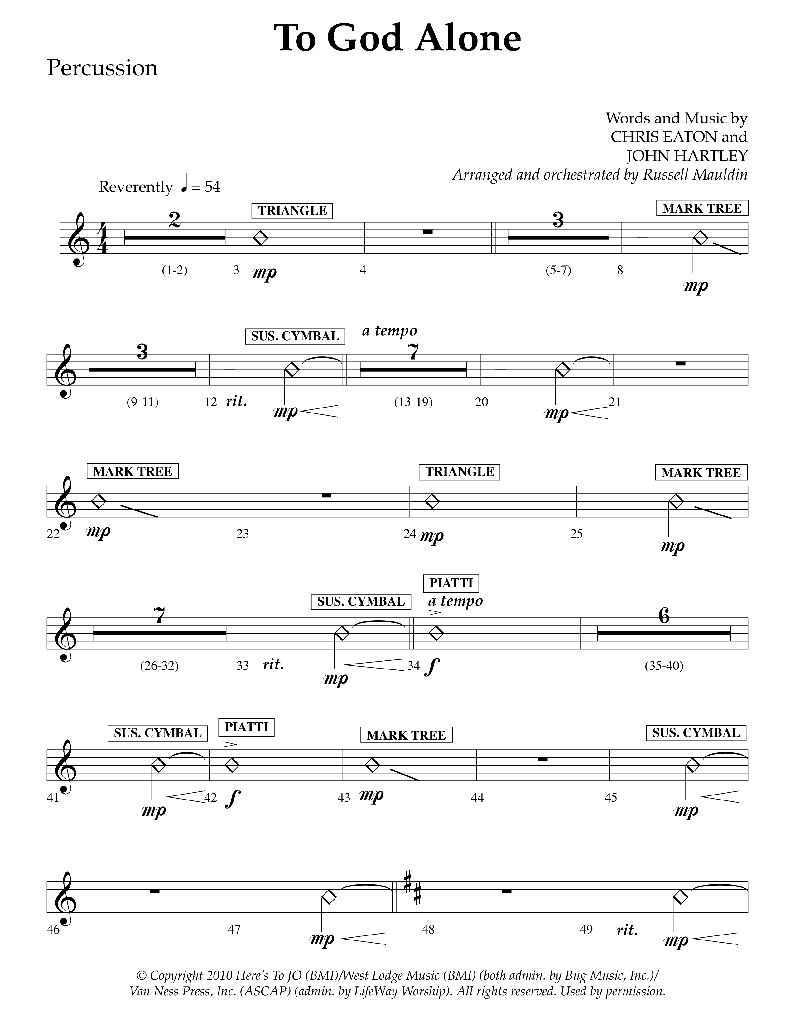 To God Alone (Choral Anthem SATB) Percussion (Lifeway Choral / Arr. Russell Mauldin)