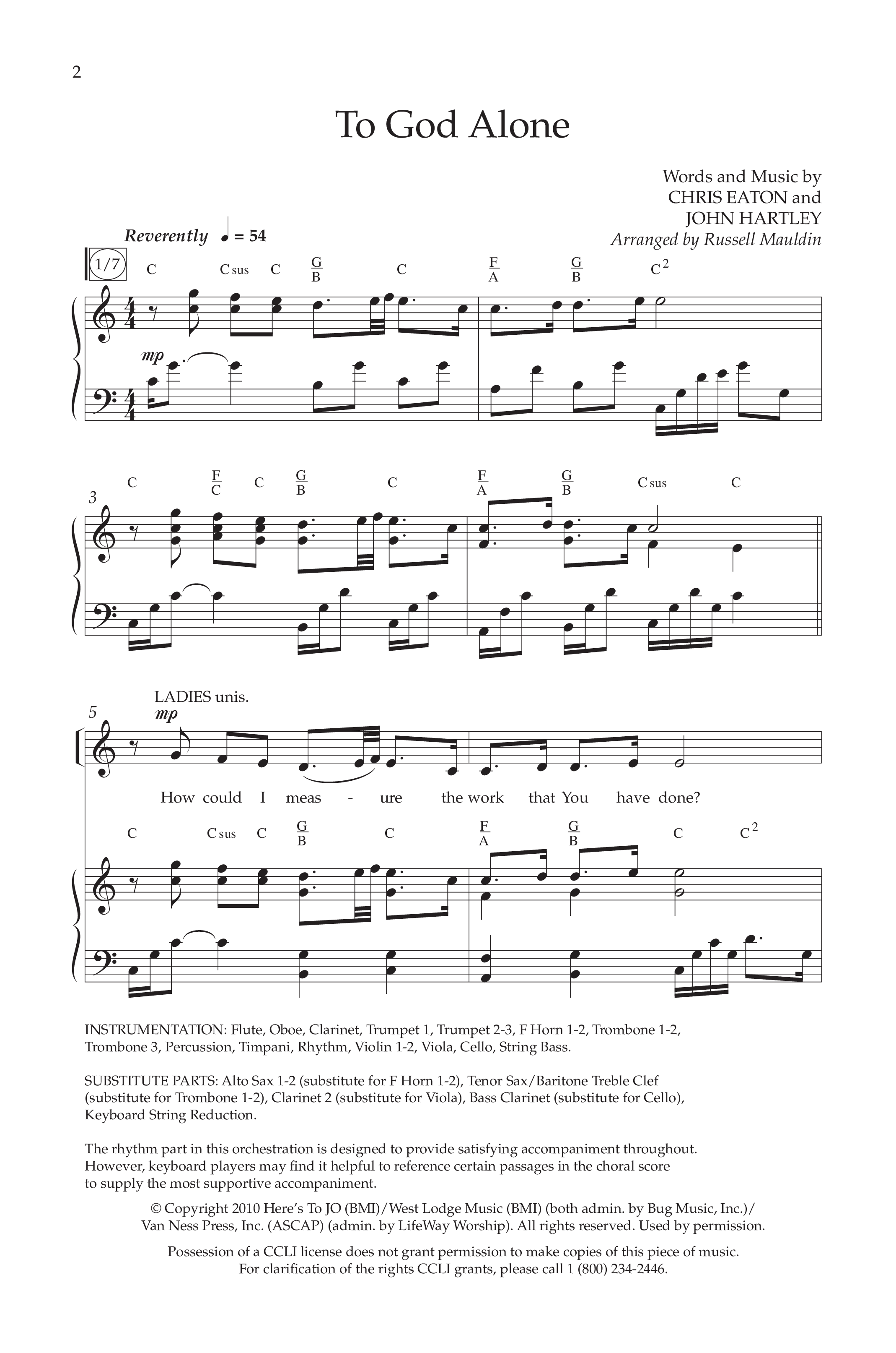 To God Alone (Choral Anthem SATB) Anthem (SATB/Piano) (Lifeway Choral / Arr. Russell Mauldin)