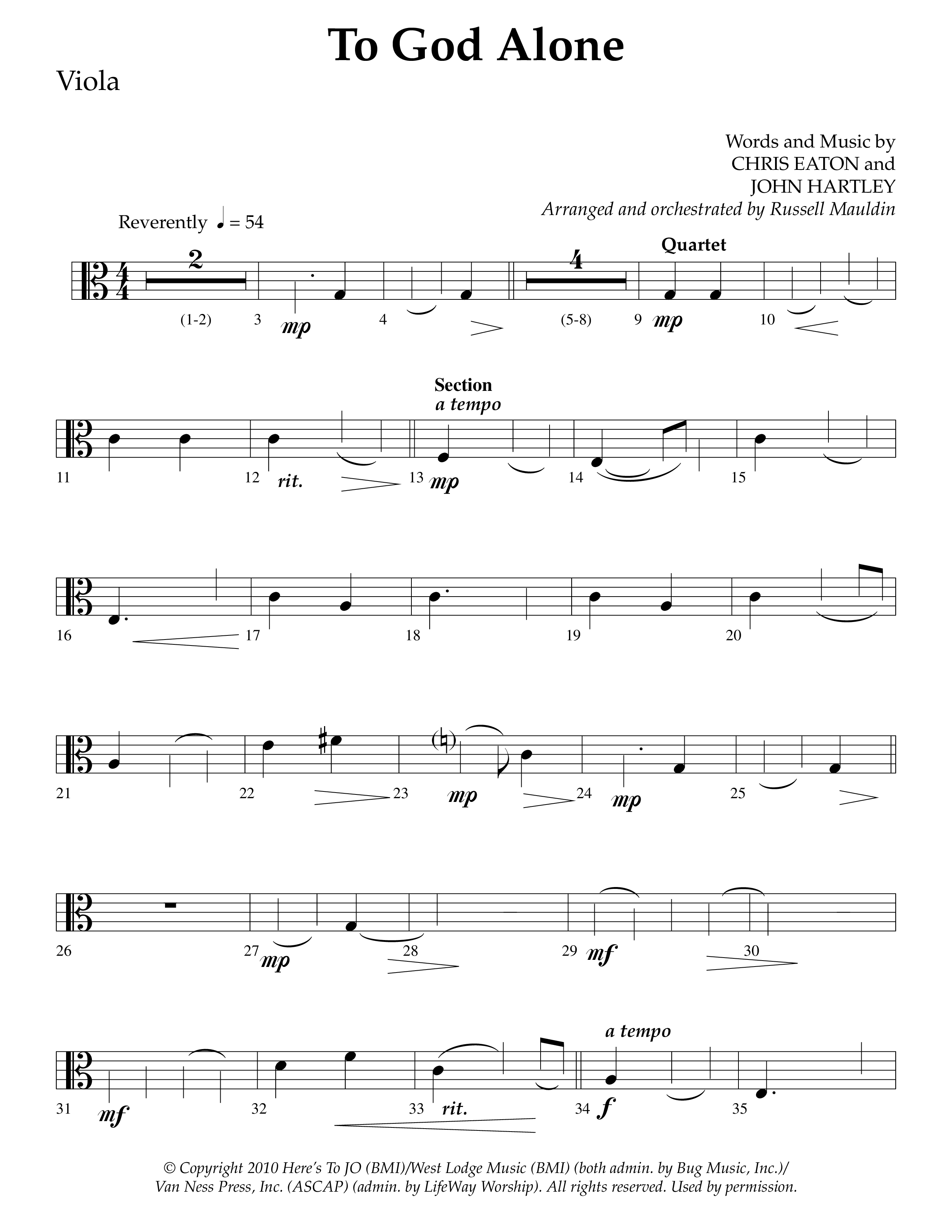 To God Alone (Choral Anthem SATB) Viola (Lifeway Choral / Arr. Russell Mauldin)
