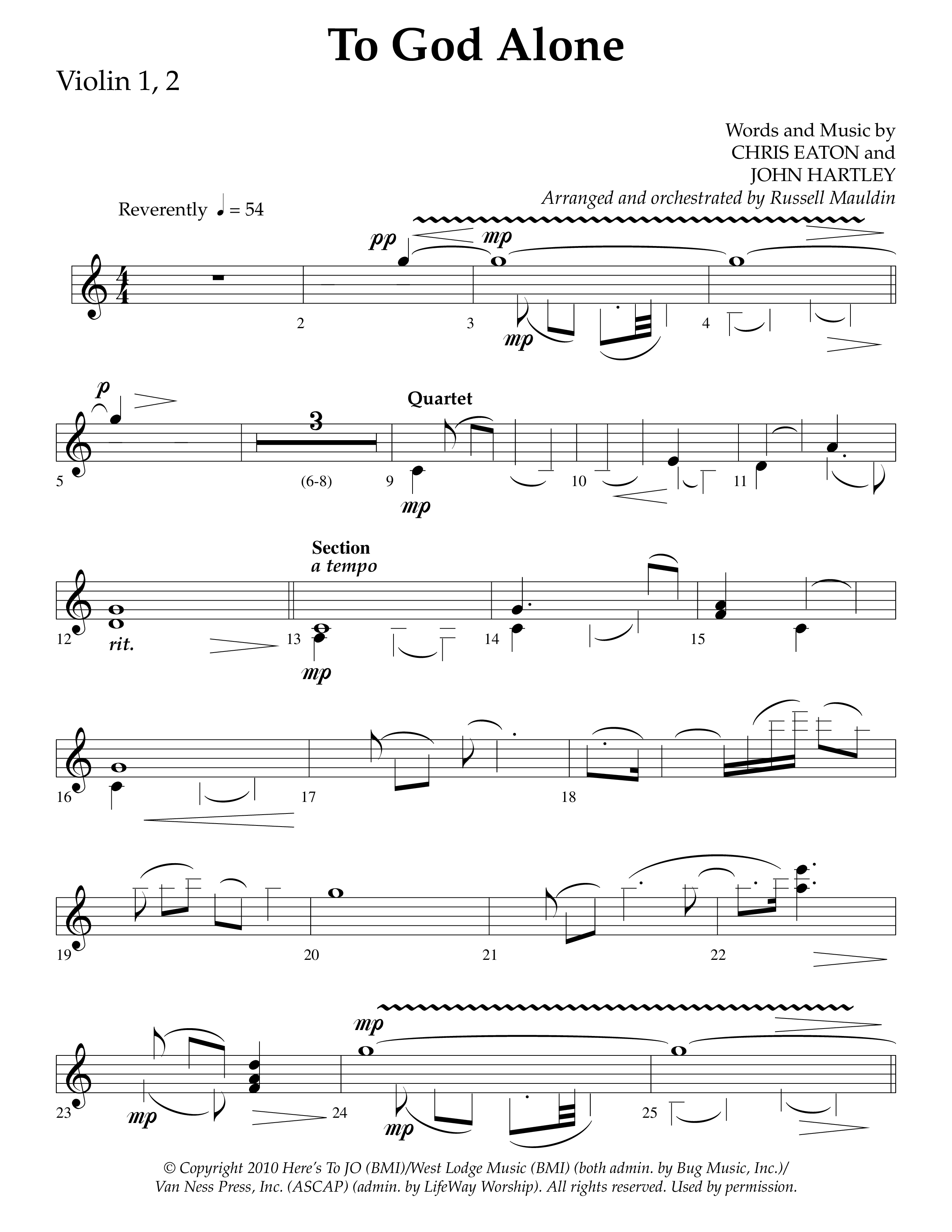 To God Alone (Choral Anthem SATB) Violin 1/2 (Lifeway Choral / Arr. Russell Mauldin)