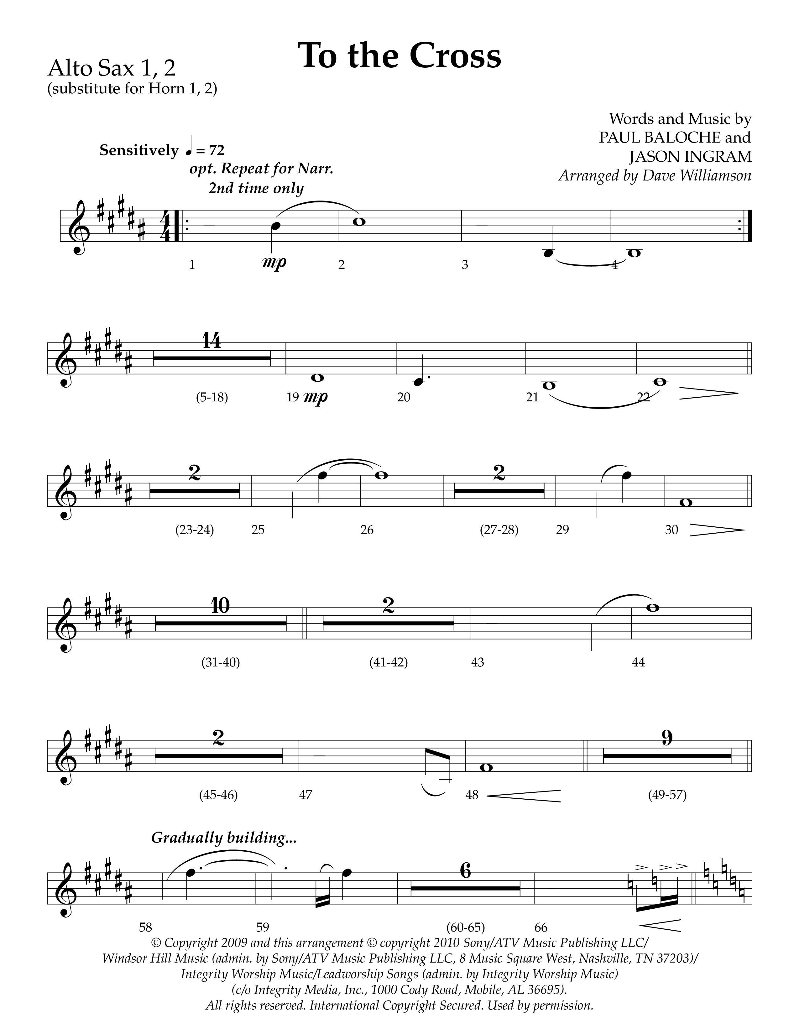 To The Cross (Choral Anthem SATB) Alto Sax 1/2 (Lifeway Choral / Arr. Dave Williamson)