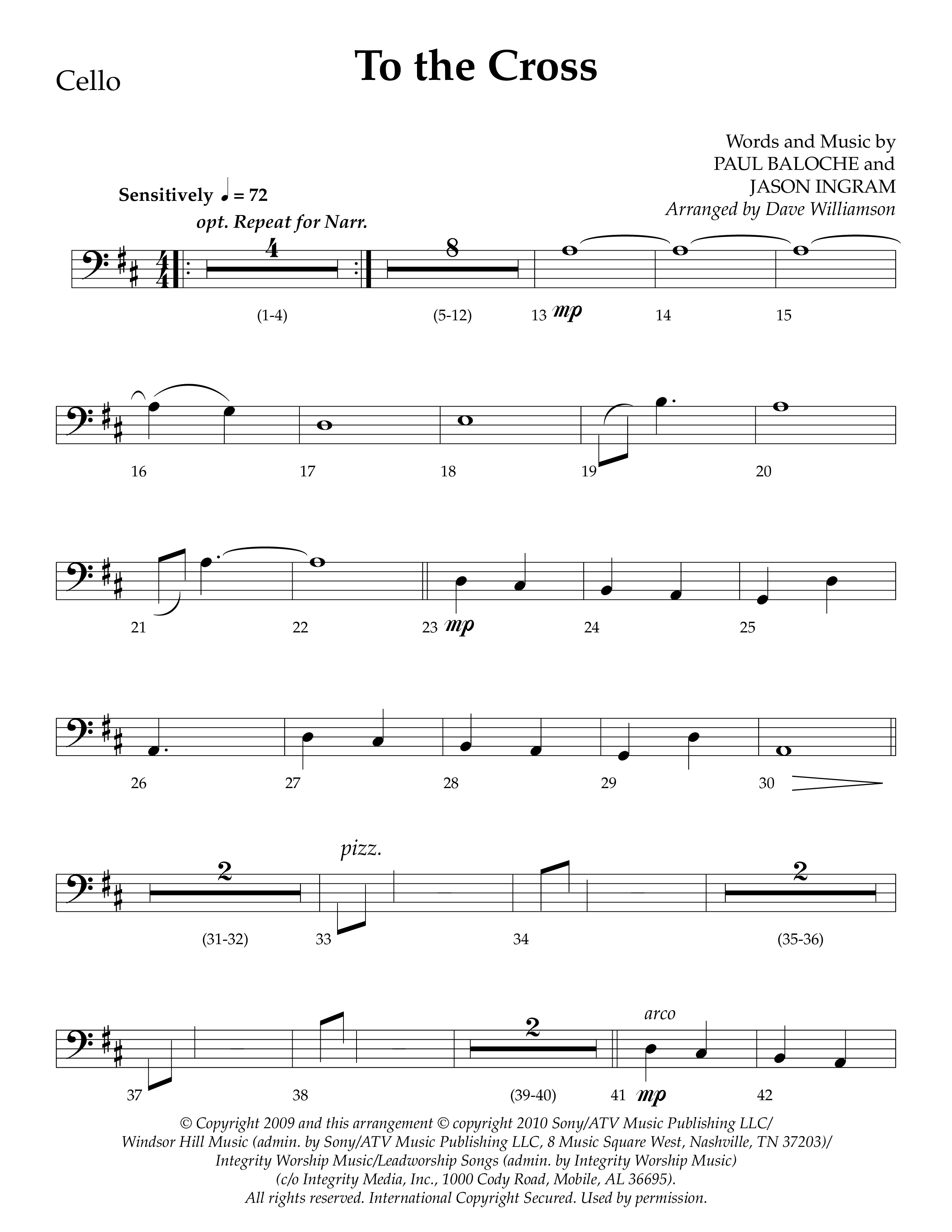 To The Cross (Choral Anthem SATB) Cello (Lifeway Choral / Arr. Dave Williamson)