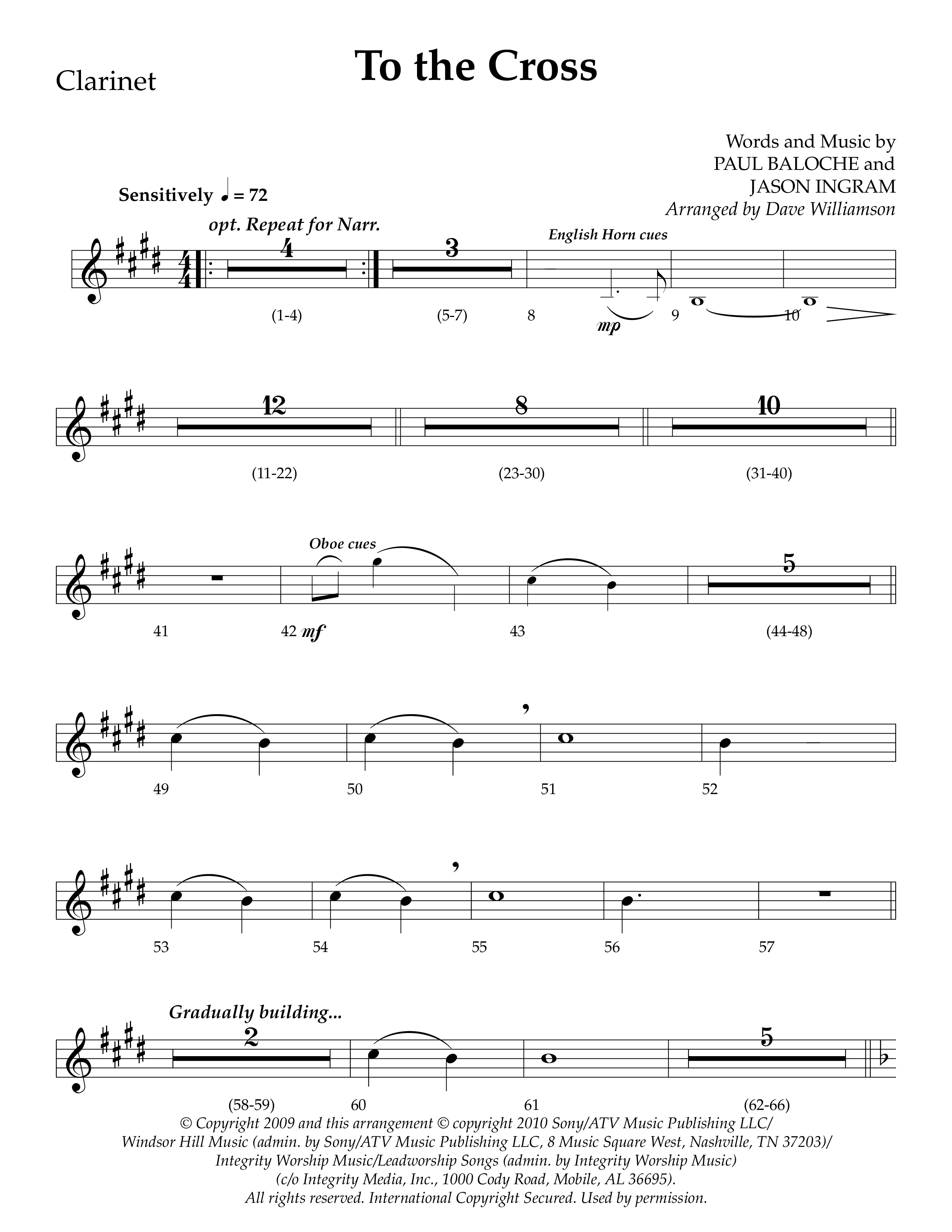 To The Cross (Choral Anthem SATB) Clarinet 1/2 (Lifeway Choral / Arr. Dave Williamson)