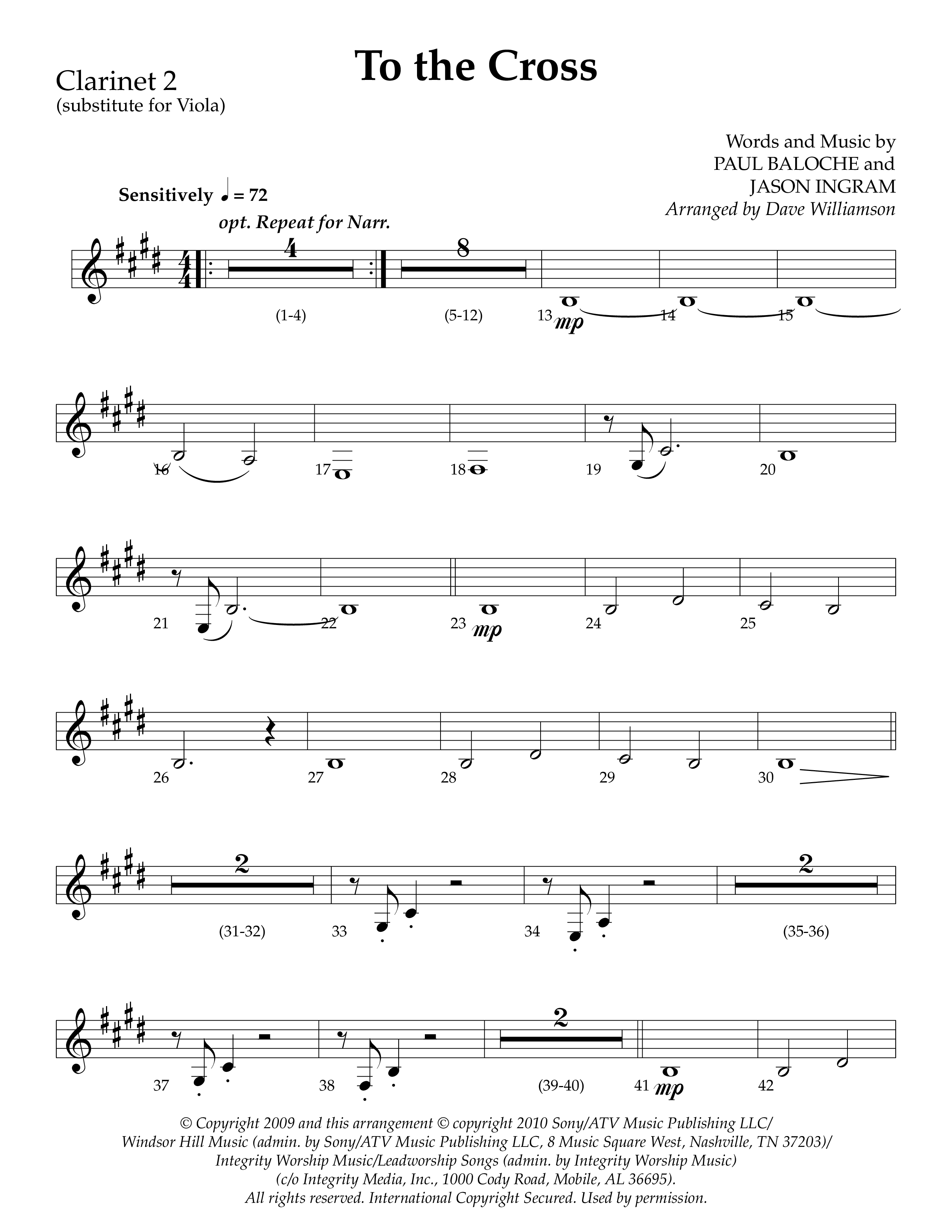 To The Cross (Choral Anthem SATB) Clarinet 1/2 (Lifeway Choral / Arr. Dave Williamson)