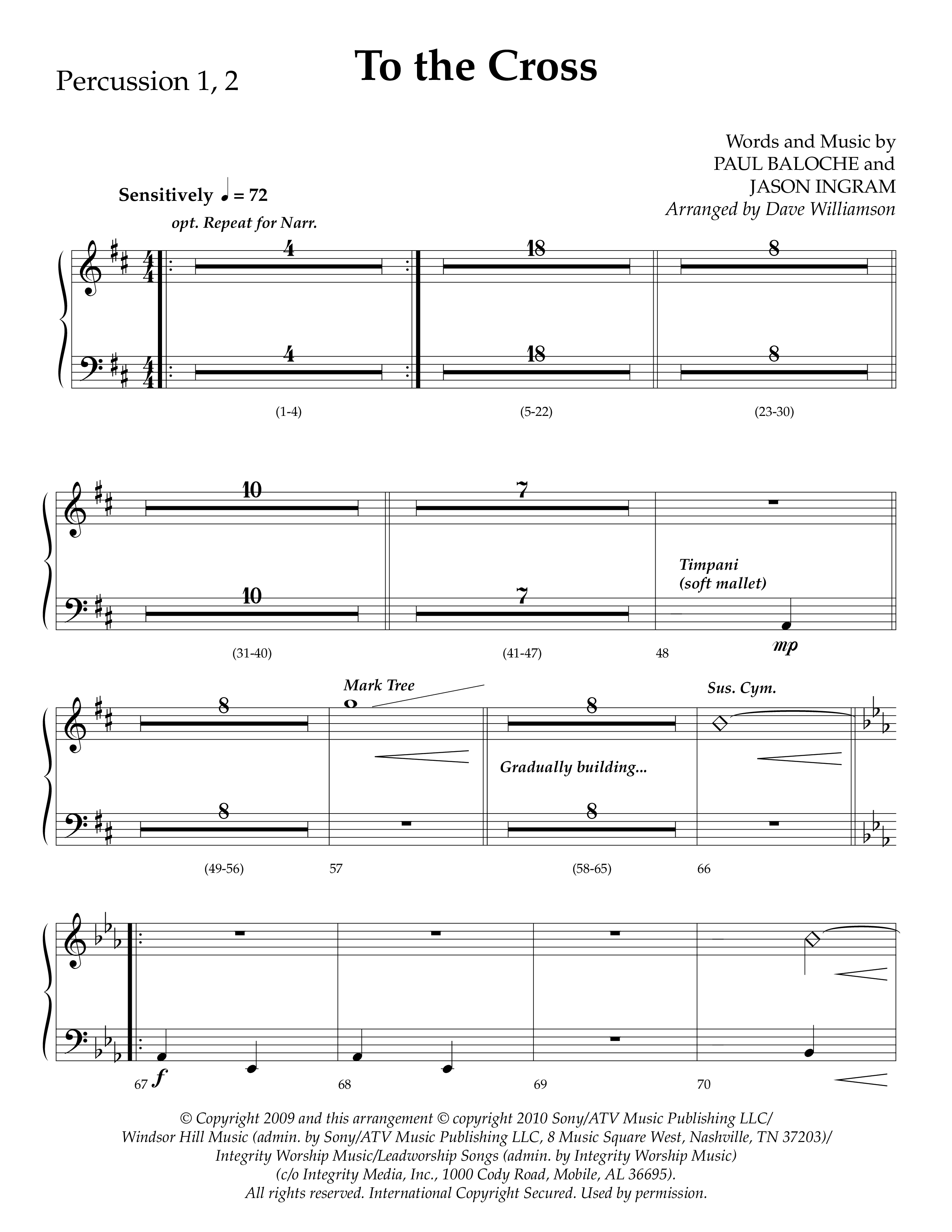 To The Cross (Choral Anthem SATB) Percussion 1/2 (Lifeway Choral / Arr. Dave Williamson)