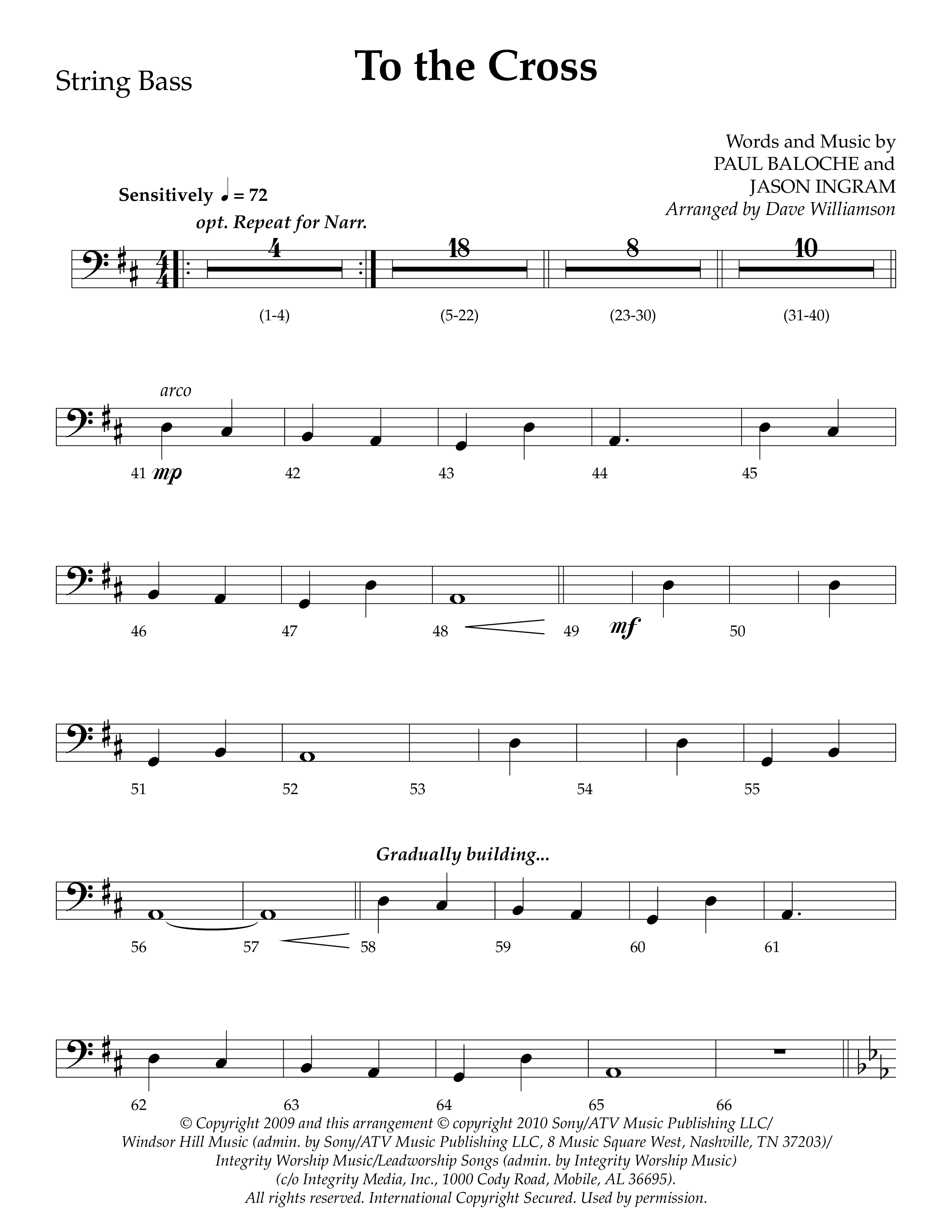 To The Cross (Choral Anthem SATB) String Bass (Lifeway Choral / Arr. Dave Williamson)