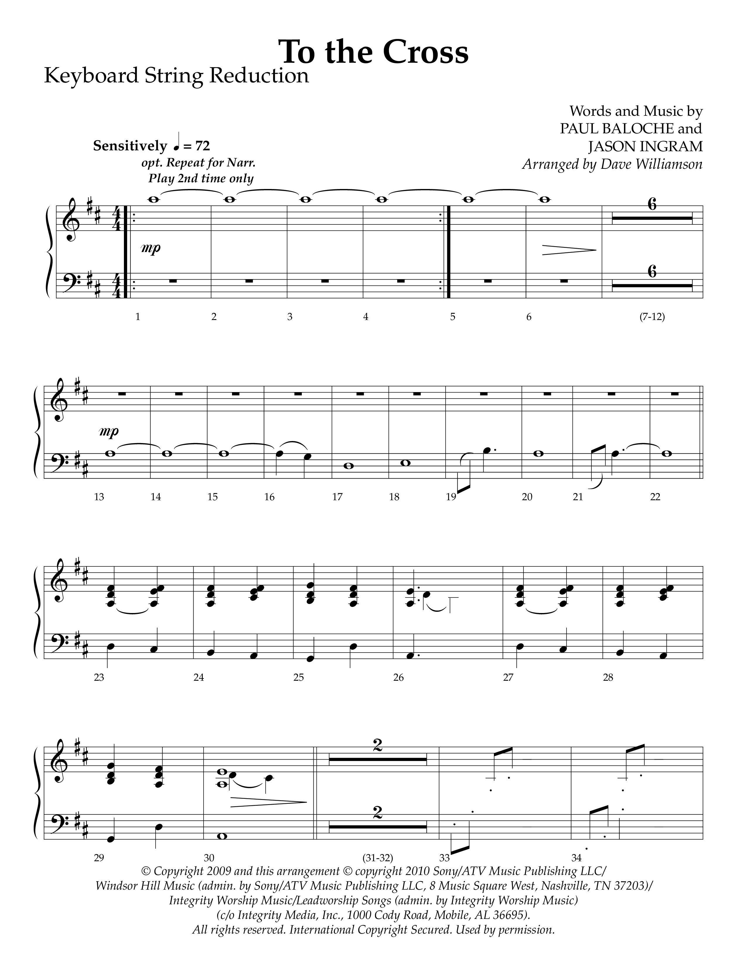To The Cross (Choral Anthem SATB) String Reduction (Lifeway Choral / Arr. Dave Williamson)
