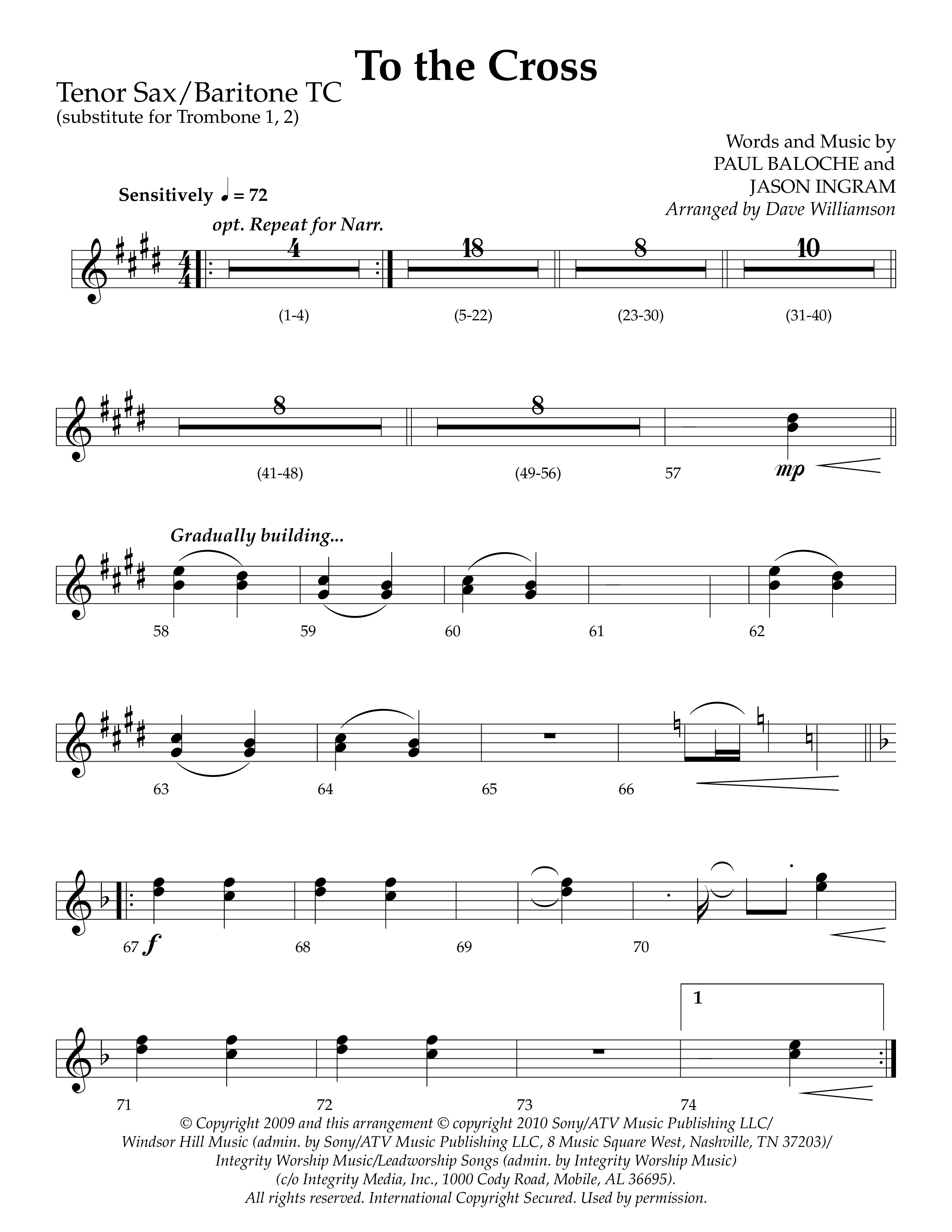 To The Cross (Choral Anthem SATB) Tenor Sax/Baritone T.C. (Lifeway Choral / Arr. Dave Williamson)
