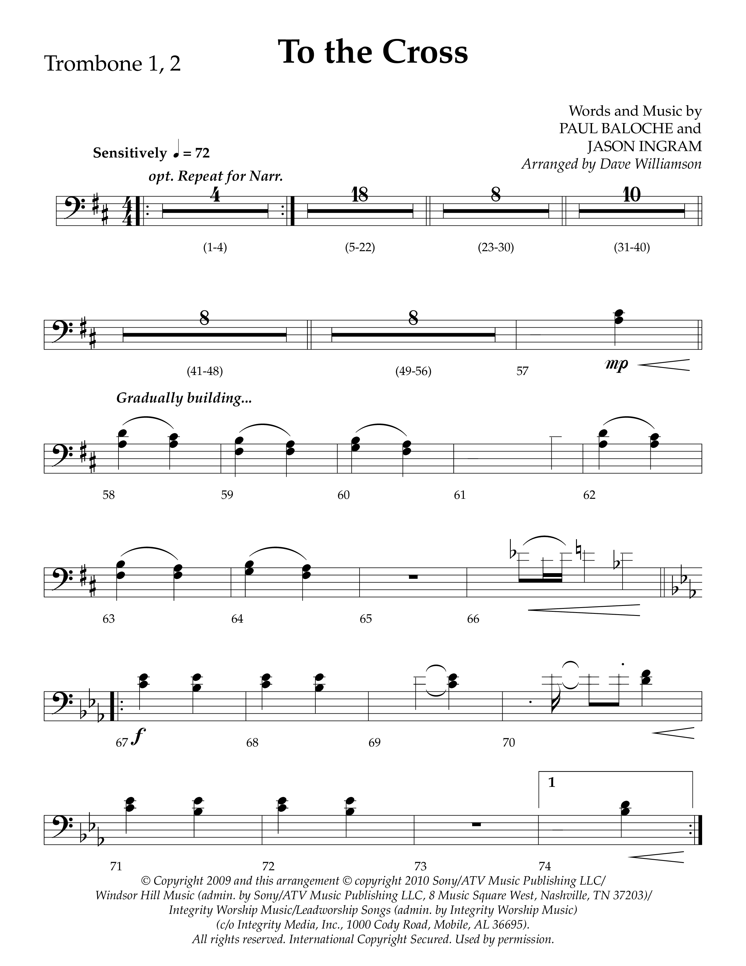 To The Cross (Choral Anthem SATB) Trombone 1/2 (Lifeway Choral / Arr. Dave Williamson)