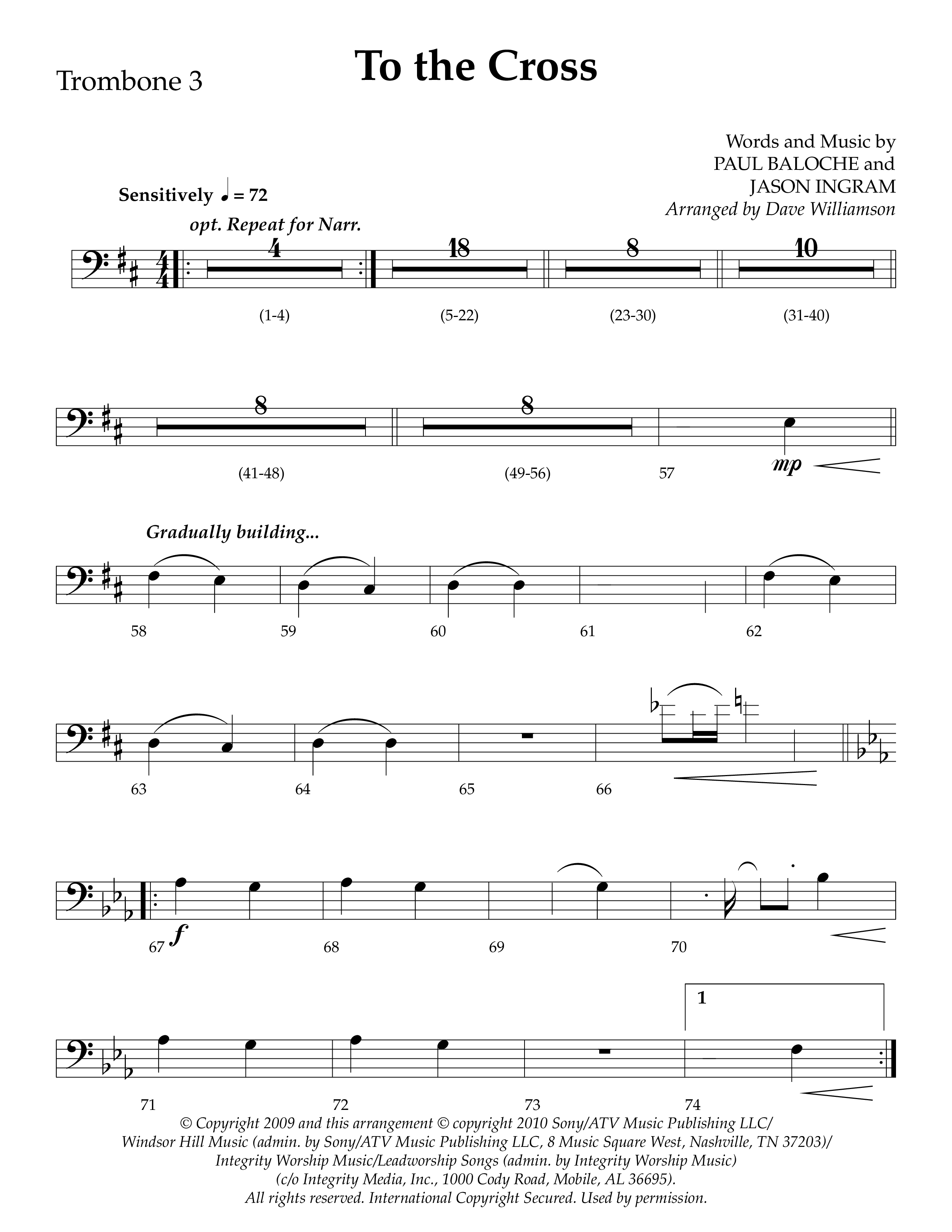 To The Cross (Choral Anthem SATB) Trombone 3 (Lifeway Choral / Arr. Dave Williamson)