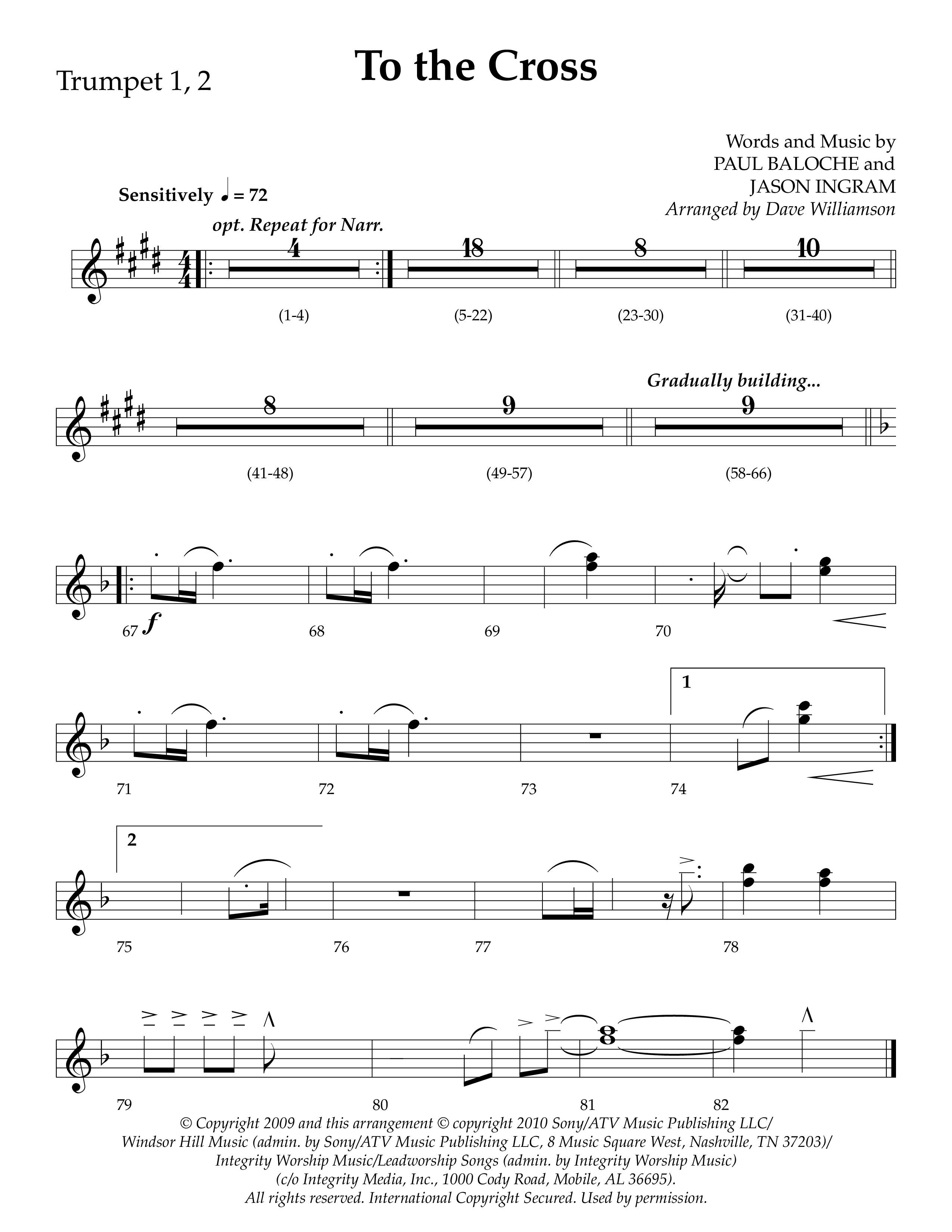To The Cross (Choral Anthem SATB) Trumpet 1,2 (Lifeway Choral / Arr. Dave Williamson)
