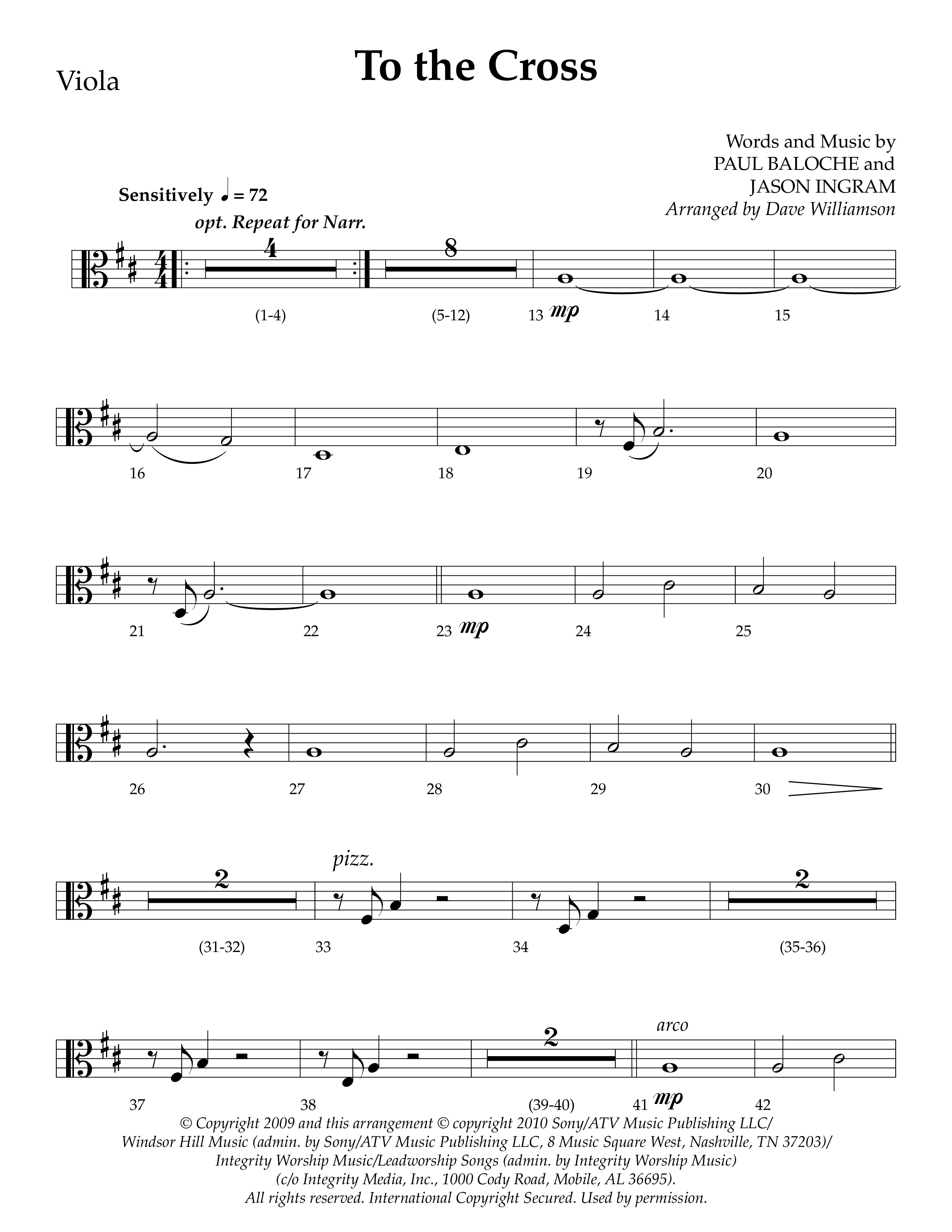 To The Cross (Choral Anthem SATB) Viola (Lifeway Choral / Arr. Dave Williamson)