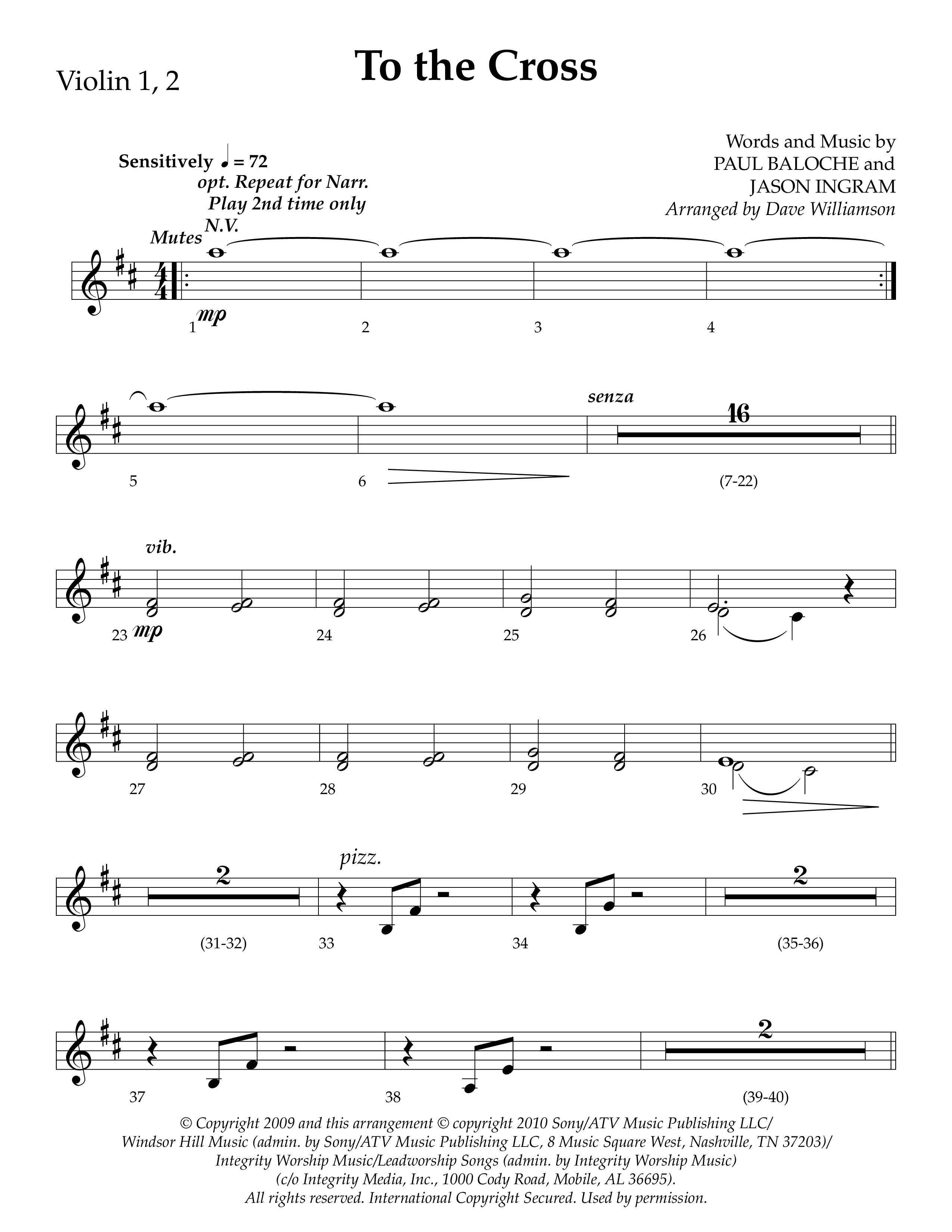 To The Cross (Choral Anthem SATB) Violin 1/2 (Lifeway Choral / Arr. Dave Williamson)