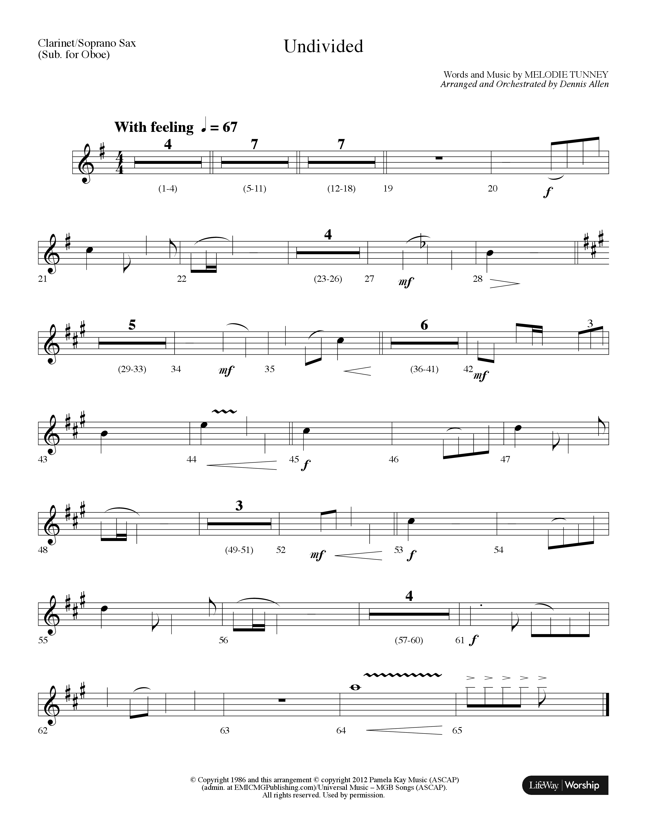 Undivided (Choral Anthem SATB) Clarinet/Soprano Sax (Lifeway Choral / Arr. Dennis Allen)