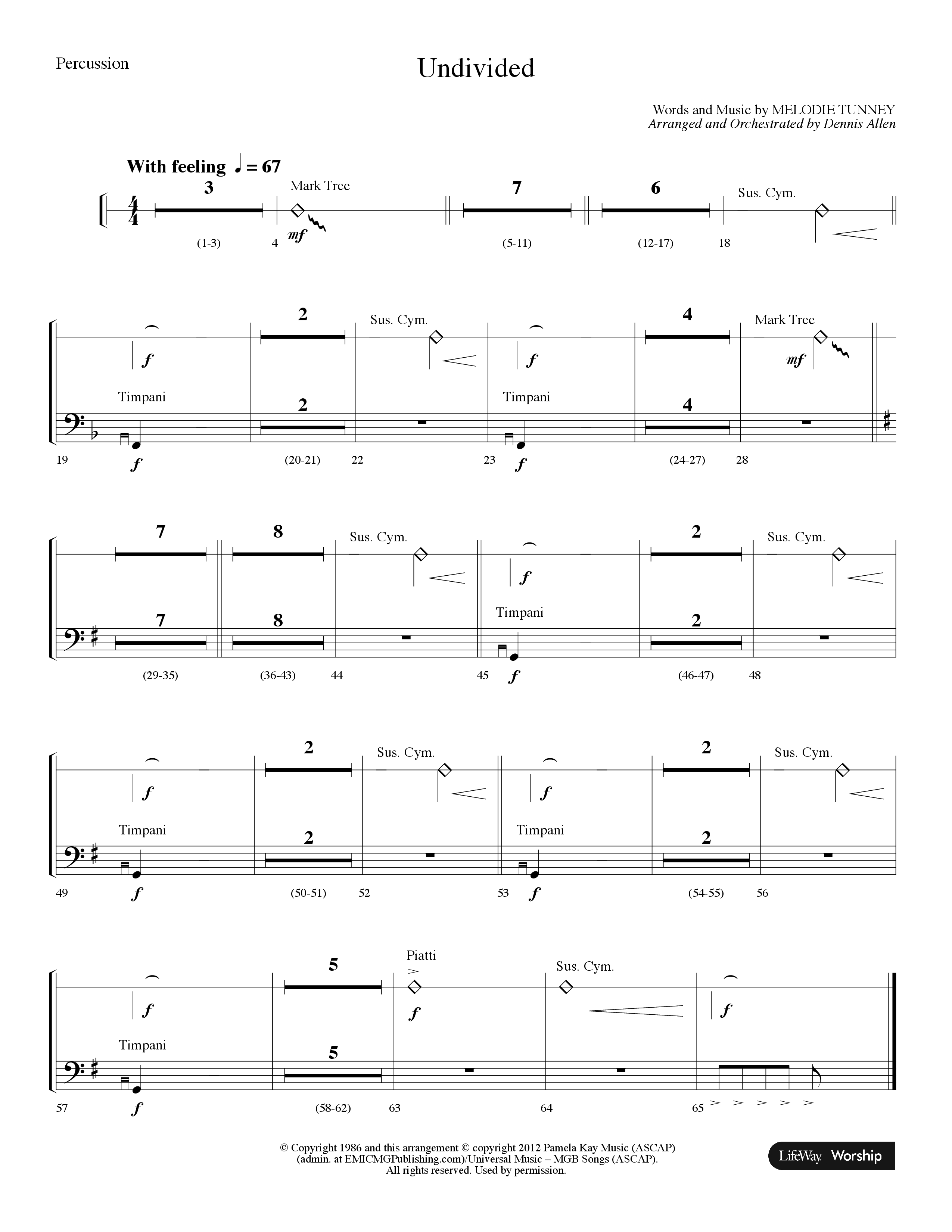 Undivided (Choral Anthem SATB) Percussion (Lifeway Choral / Arr. Dennis Allen)