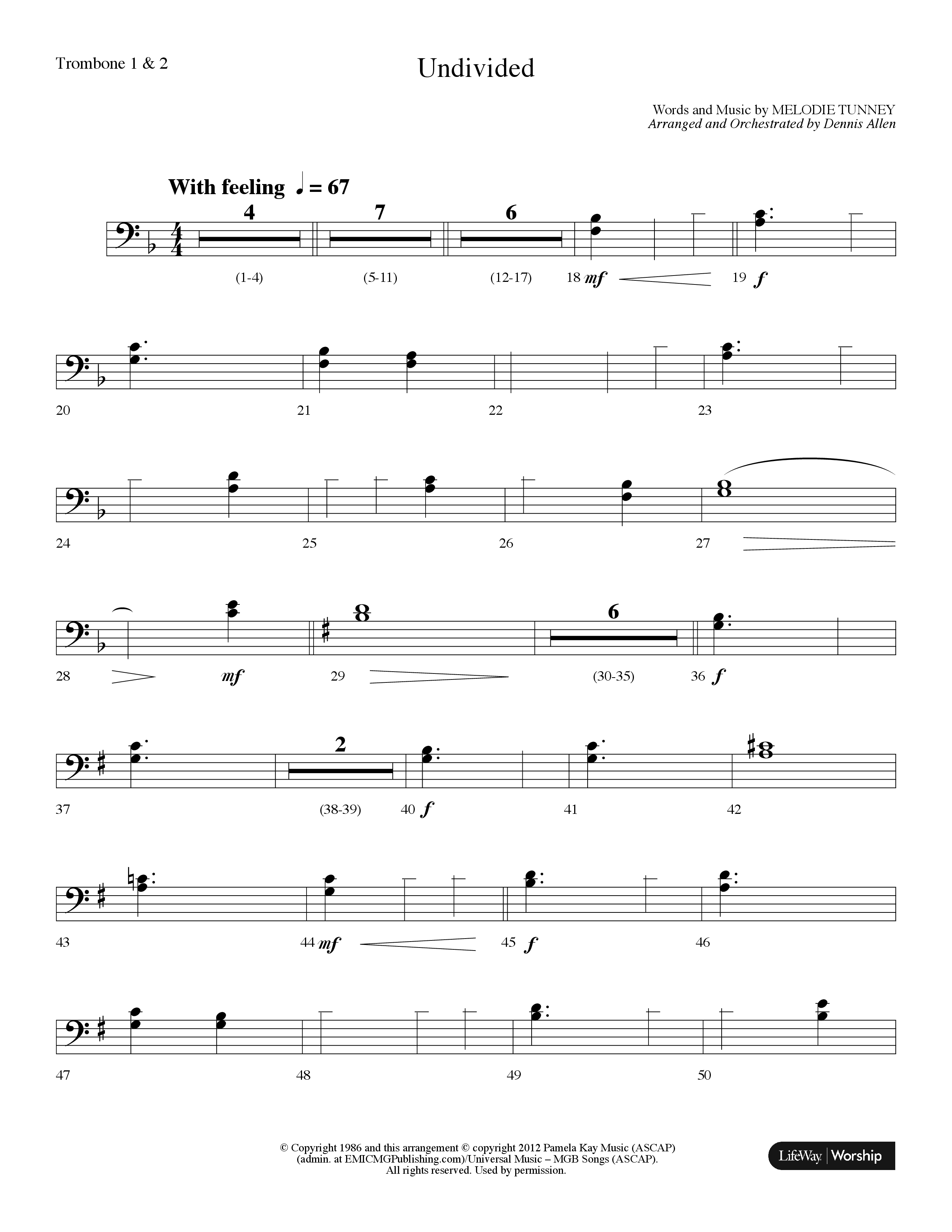 Undivided (Choral Anthem SATB) Trombone 1/2 (Lifeway Choral / Arr. Dennis Allen)