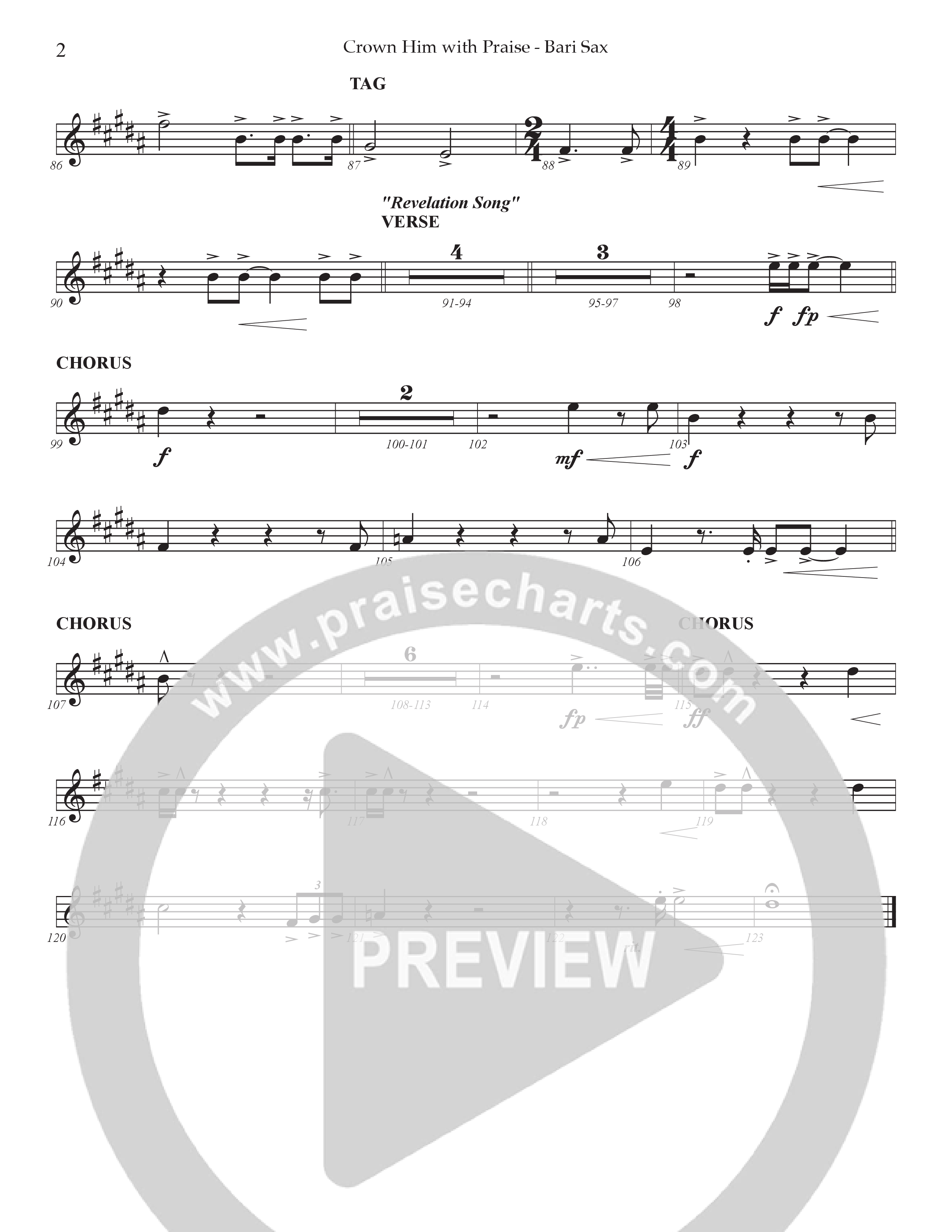 Crown Him With Praise (Choral Anthem SATB) Bari Sax (Prestonwood Choir / Prestonwood Worship / Arr. Jonathan Walker / Orch. Johann Acuna)