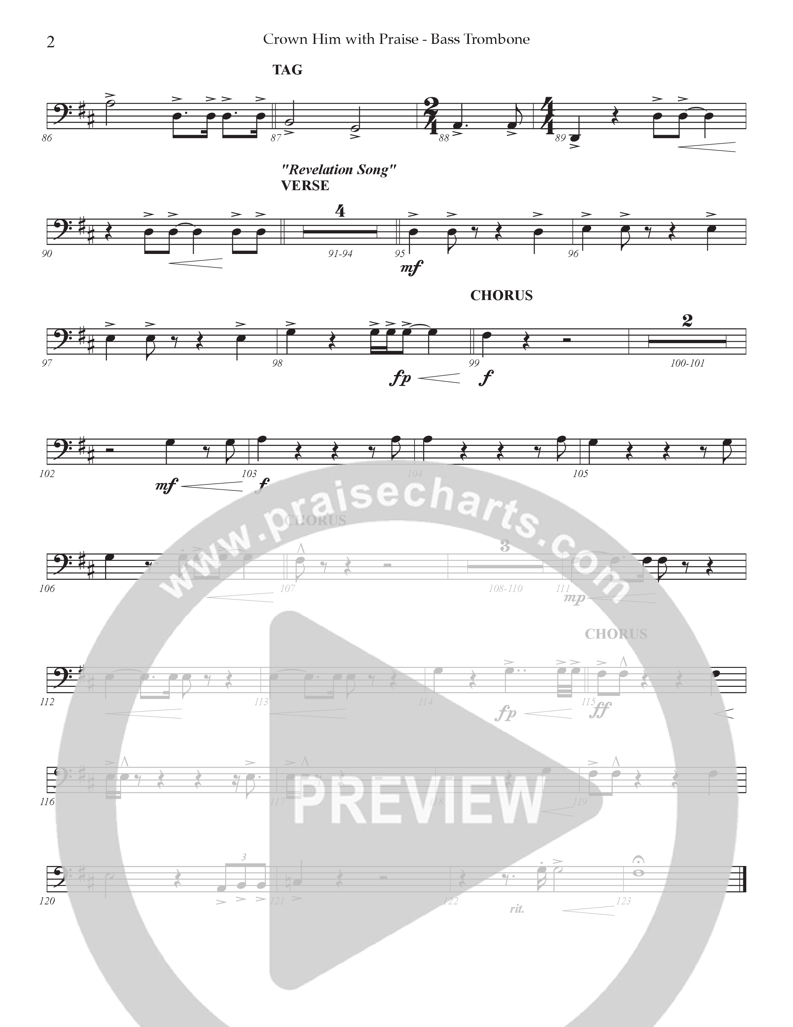 Crown Him With Praise (Choral Anthem SATB) Bass Trombone (Prestonwood Choir / Prestonwood Worship / Arr. Jonathan Walker / Orch. Johann Acuna)