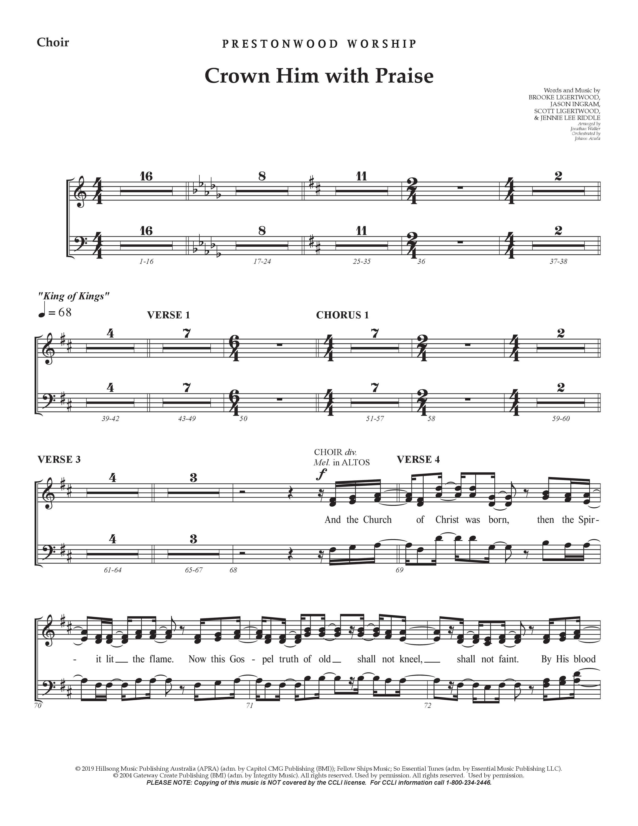 Crown Him With Praise (Choral Anthem SATB) Choral Vocal Pack (Prestonwood Choir / Prestonwood Worship / Arr. Jonathan Walker / Orch. Johann Acuna)