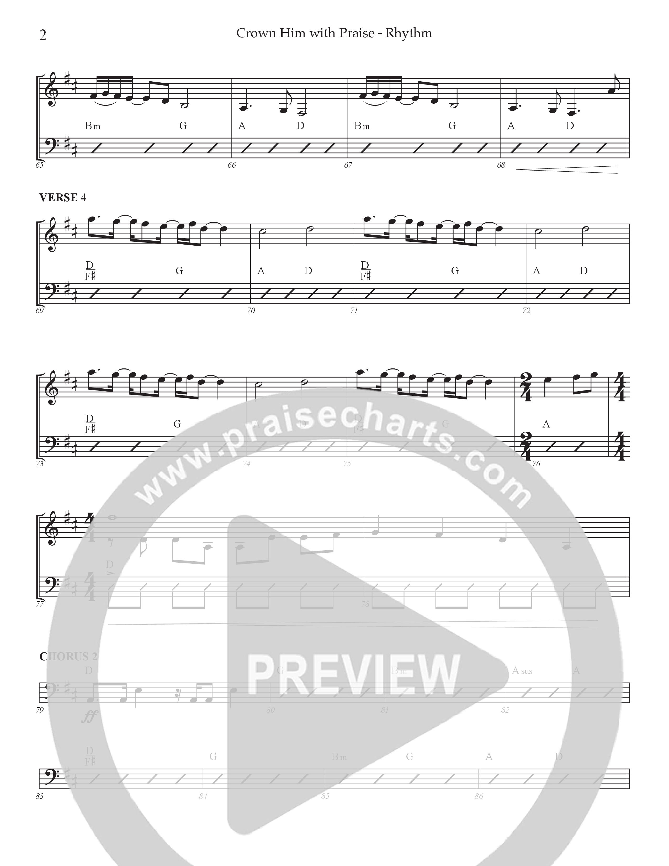Crown Him With Praise (Choral Anthem SATB) Rhythm Chart (Prestonwood Choir / Prestonwood Worship / Arr. Jonathan Walker / Orch. Johann Acuna)