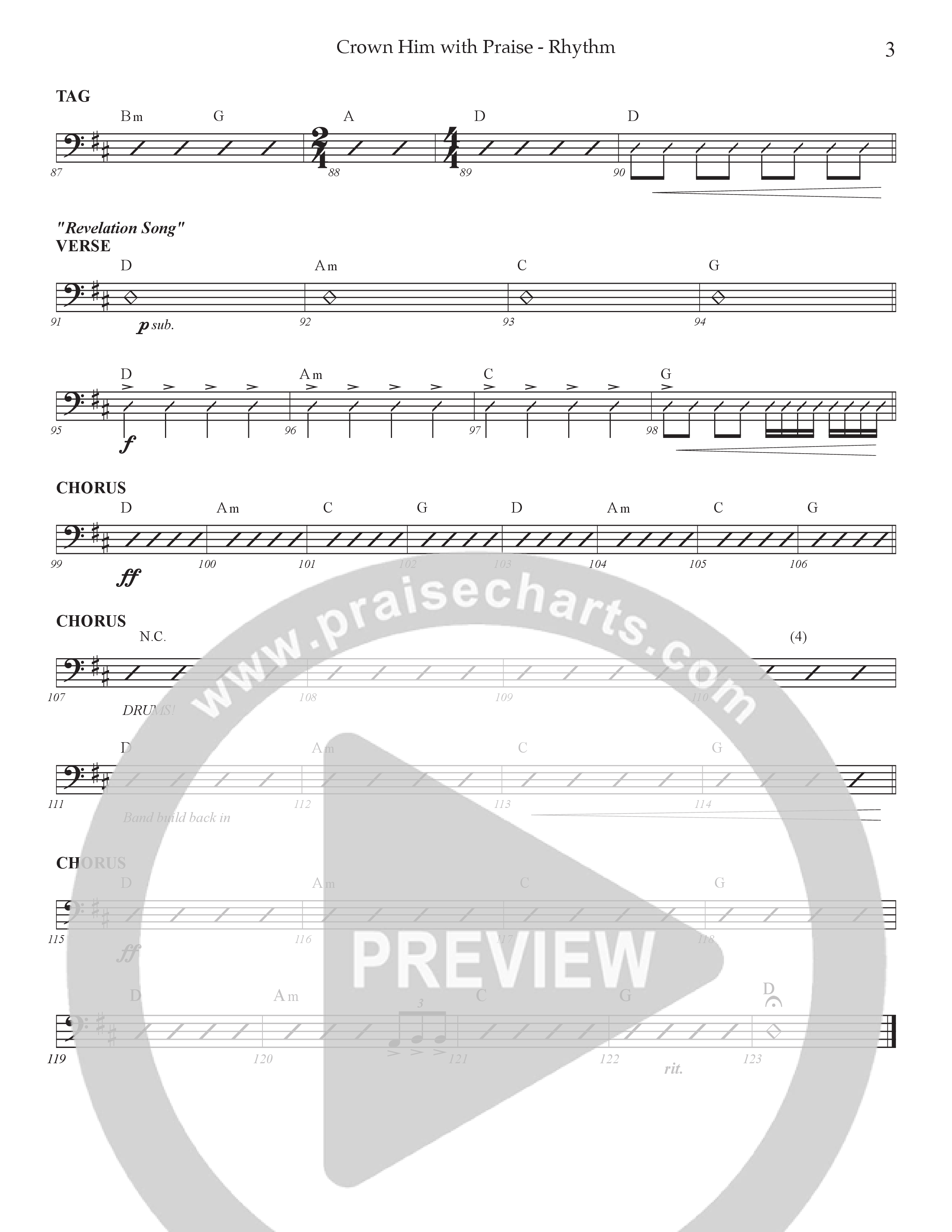 Crown Him With Praise (Choral Anthem SATB) Rhythm Chart (Prestonwood Choir / Prestonwood Worship / Arr. Jonathan Walker / Orch. Johann Acuna)