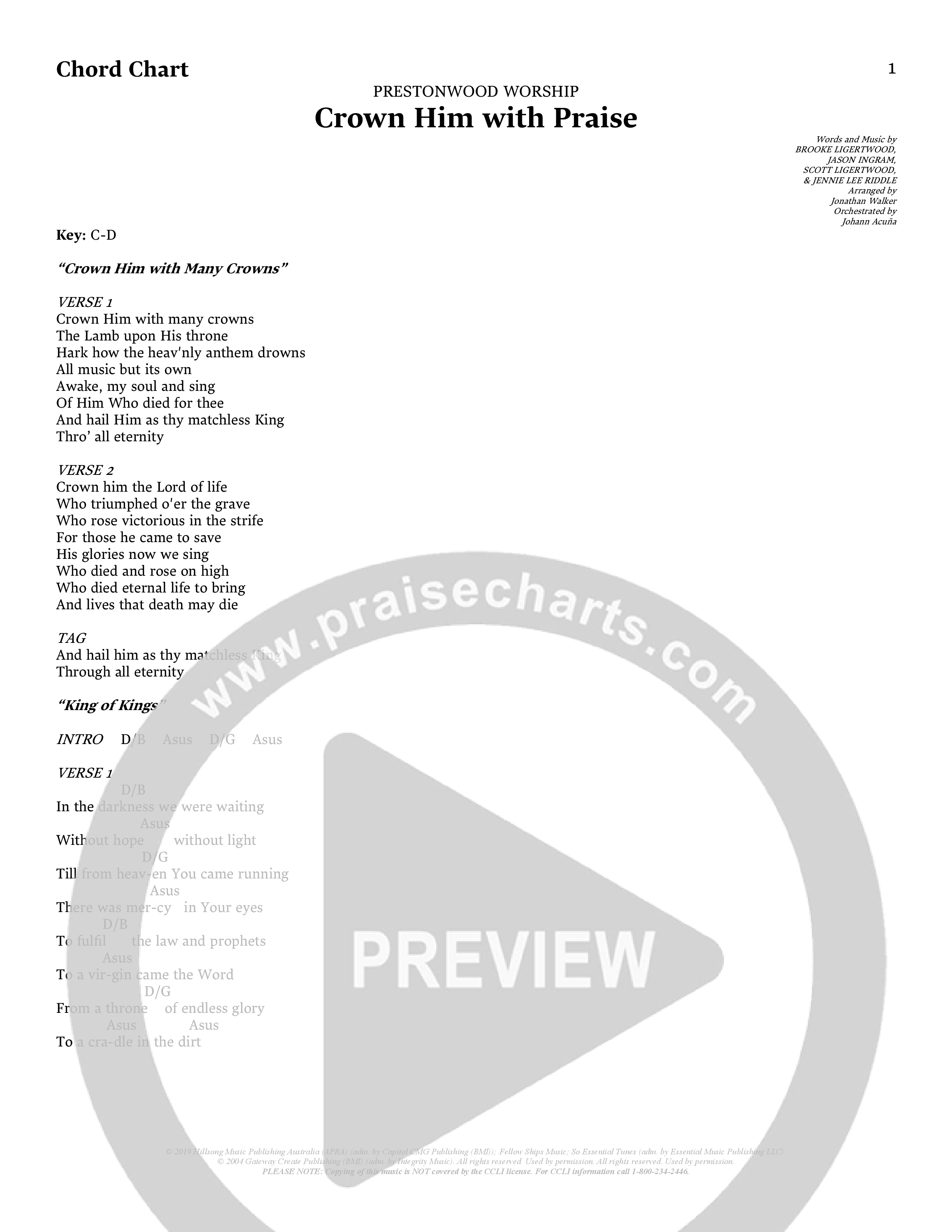 Crown Him With Praise (Choral Anthem SATB) Chords & Lyrics (Prestonwood Choir / Prestonwood Worship / Arr. Jonathan Walker / Orch. Johann Acuna)