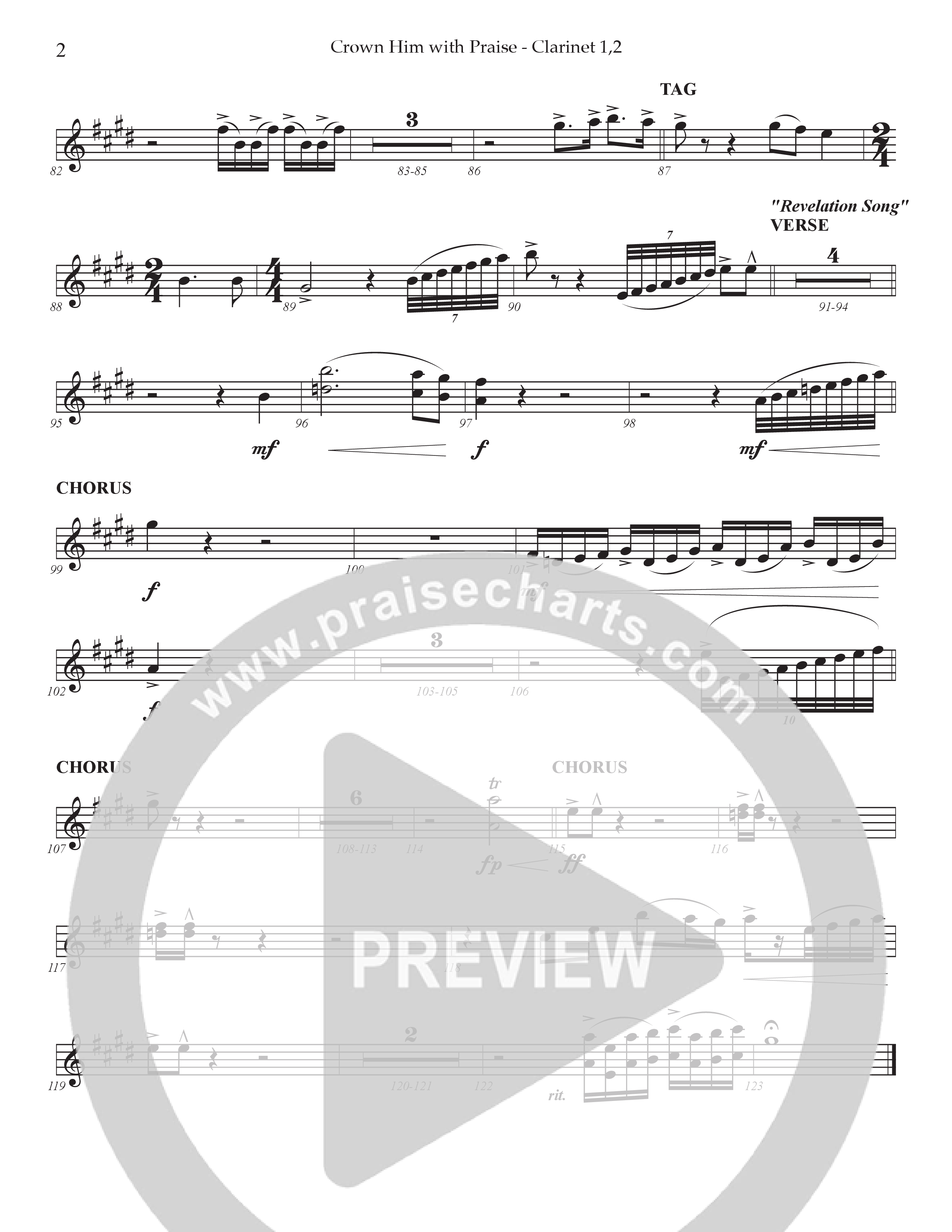 Crown Him With Praise (Choral Anthem SATB) Clarinet 1/2 (Prestonwood Choir / Prestonwood Worship / Arr. Jonathan Walker / Orch. Johann Acuna)
