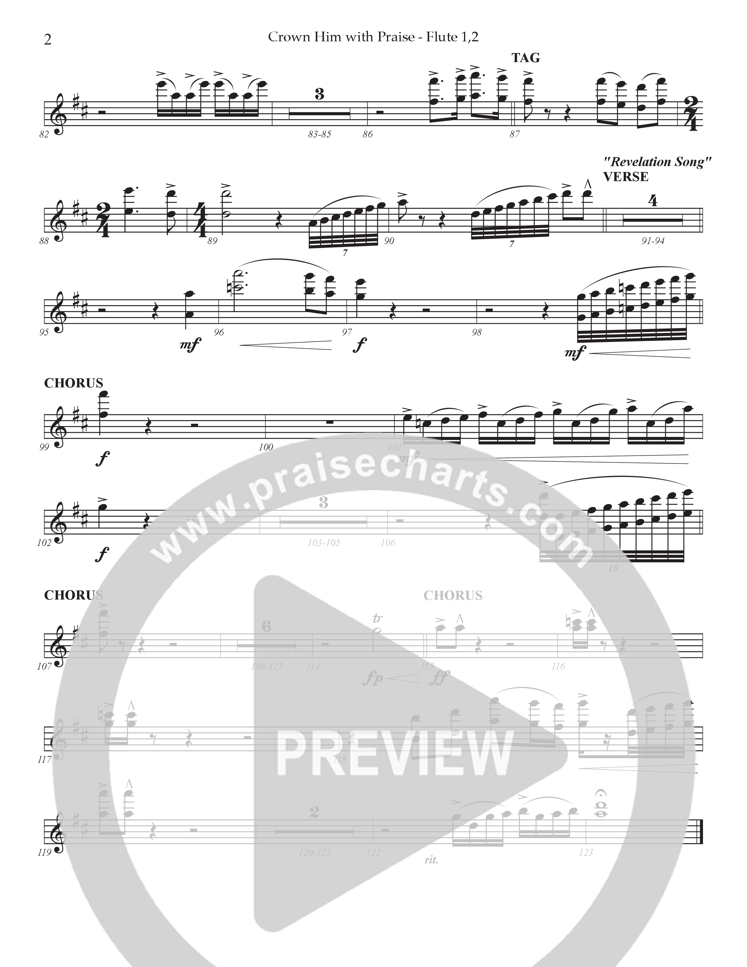 Crown Him With Praise (Choral Anthem SATB) Flute 1/2 (Prestonwood Choir / Prestonwood Worship / Arr. Jonathan Walker / Orch. Johann Acuna)