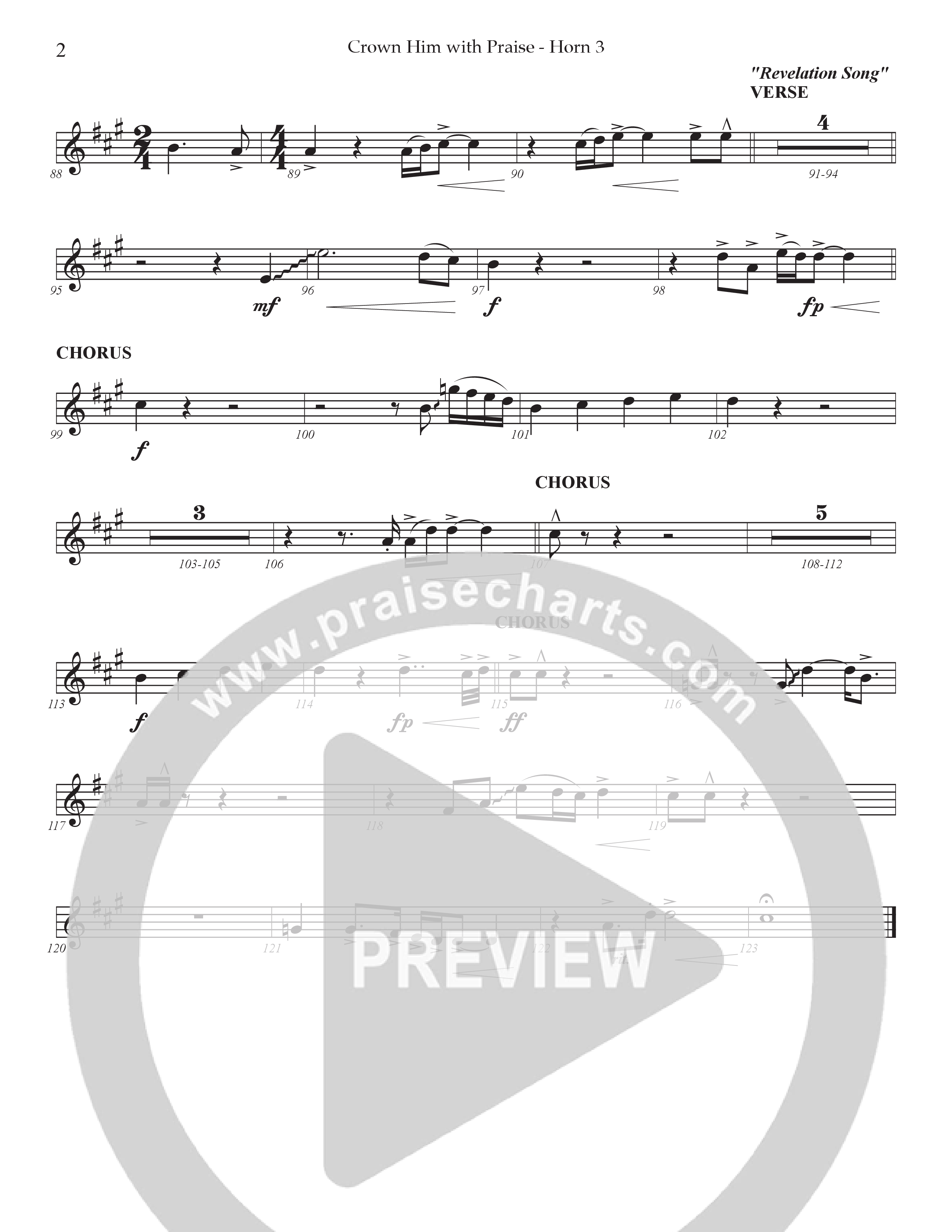 Crown Him With Praise (Choral Anthem SATB) French Horn 3 (Prestonwood Choir / Prestonwood Worship / Arr. Jonathan Walker / Orch. Johann Acuna)