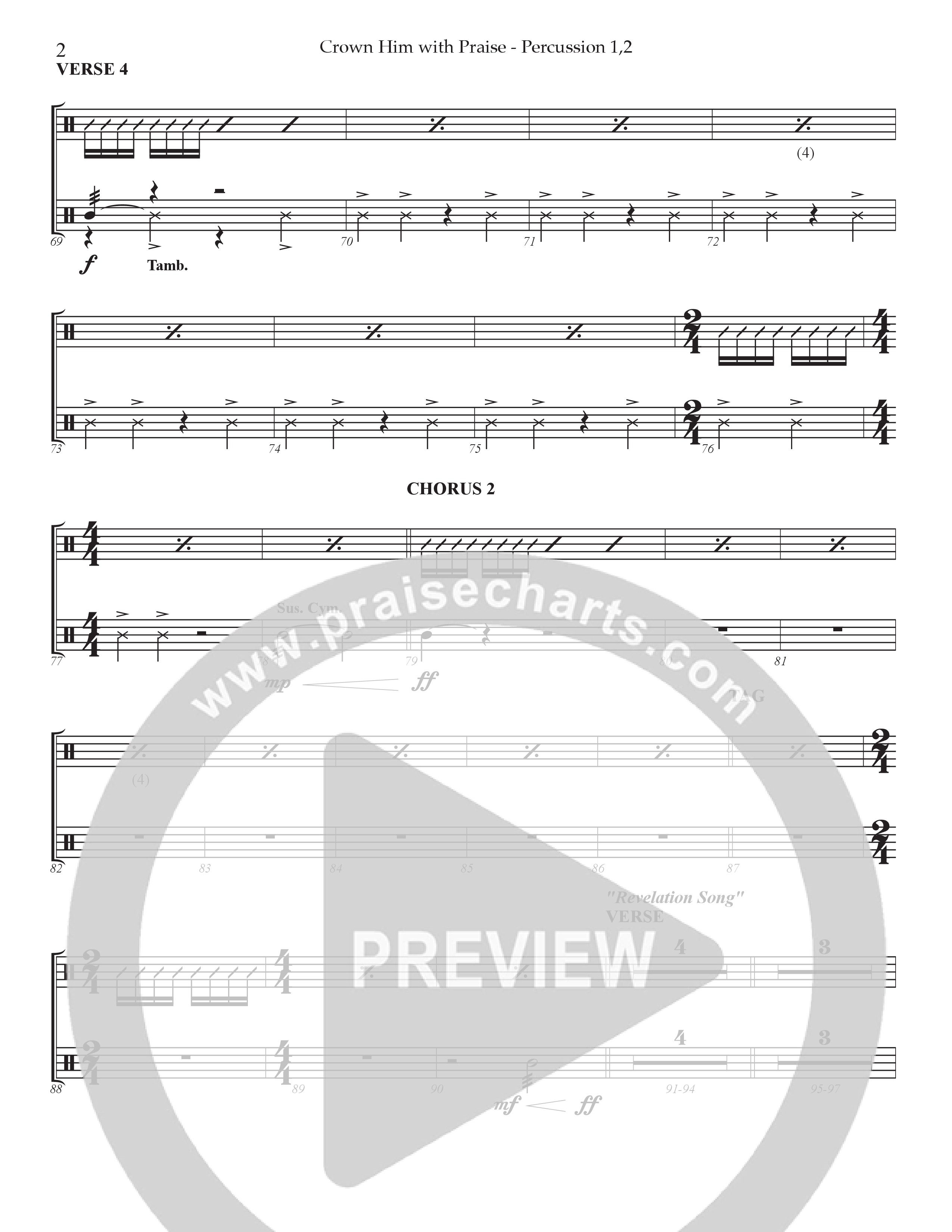 Crown Him With Praise (Choral Anthem SATB) Percussion 1/2 (Prestonwood Choir / Prestonwood Worship / Arr. Jonathan Walker / Orch. Johann Acuna)