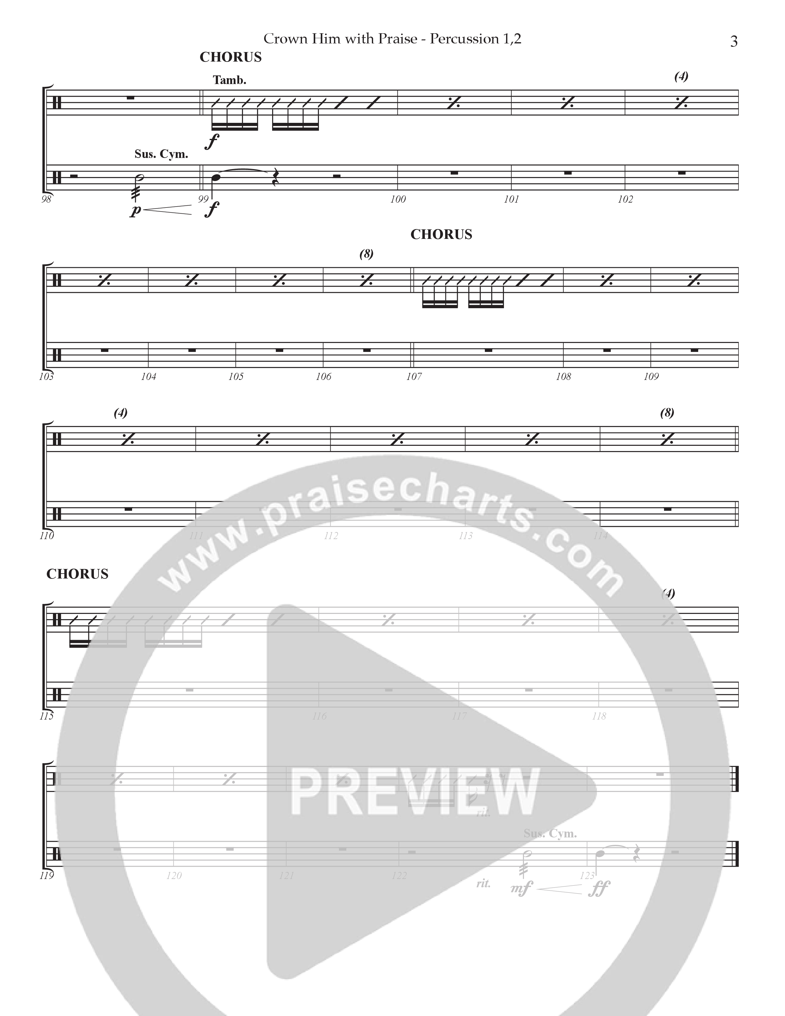 Crown Him With Praise (Choral Anthem SATB) Percussion 1/2 (Prestonwood Choir / Prestonwood Worship / Arr. Jonathan Walker / Orch. Johann Acuna)