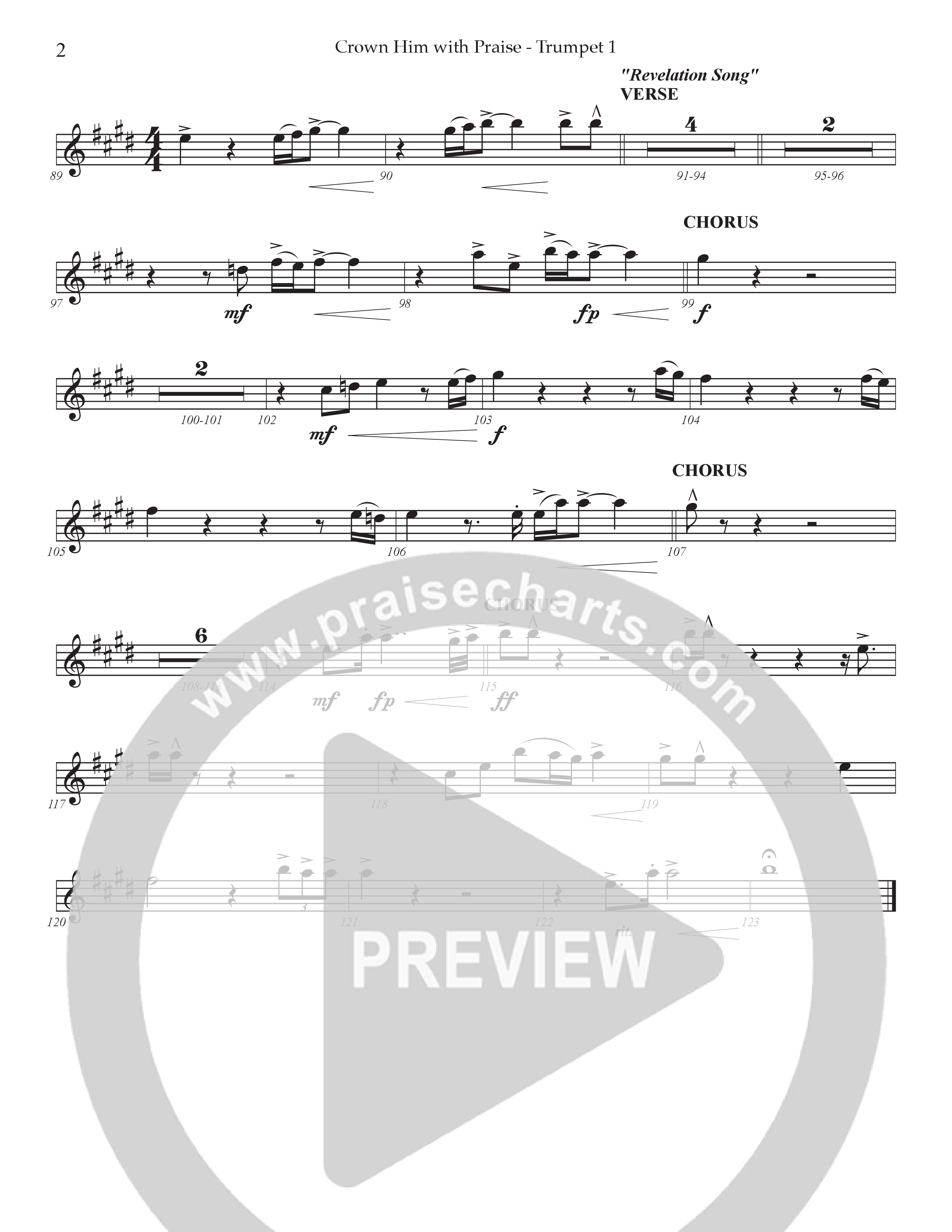 Crown Him With Praise (Choral Anthem SATB) Trumpet 1 (Prestonwood Choir / Prestonwood Worship / Arr. Jonathan Walker / Orch. Johann Acuna)
