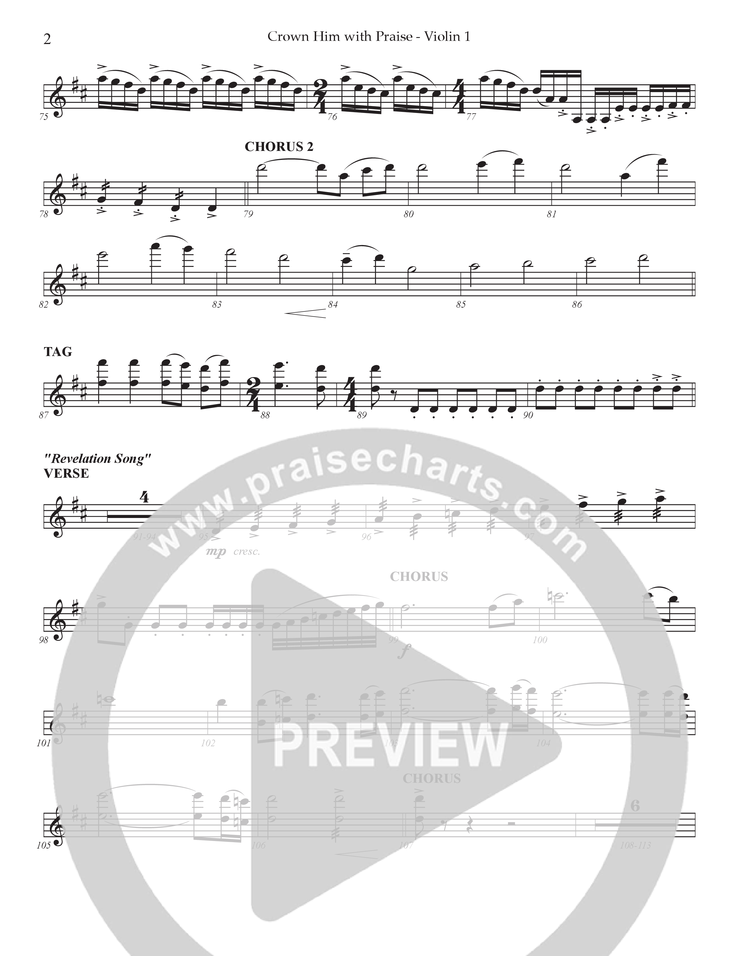 Crown Him With Praise (Choral Anthem SATB) Violin 1 (Prestonwood Choir / Prestonwood Worship / Arr. Jonathan Walker / Orch. Johann Acuna)
