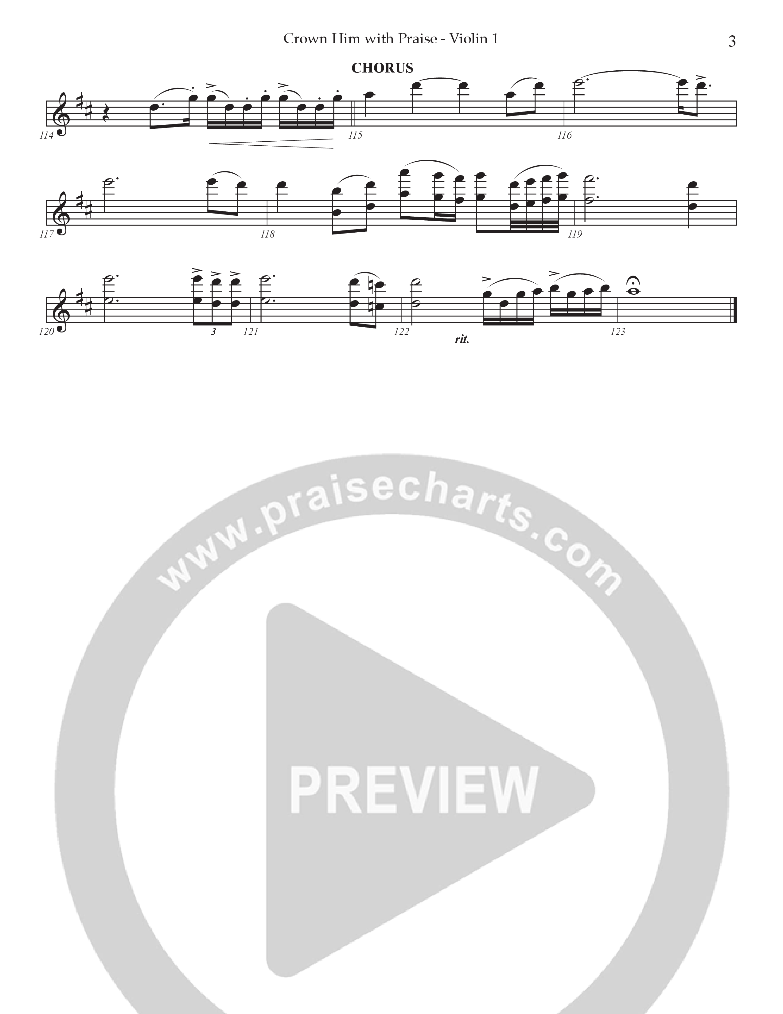 Crown Him With Praise (Choral Anthem SATB) Violin 1 (Prestonwood Choir / Prestonwood Worship / Arr. Jonathan Walker / Orch. Johann Acuna)