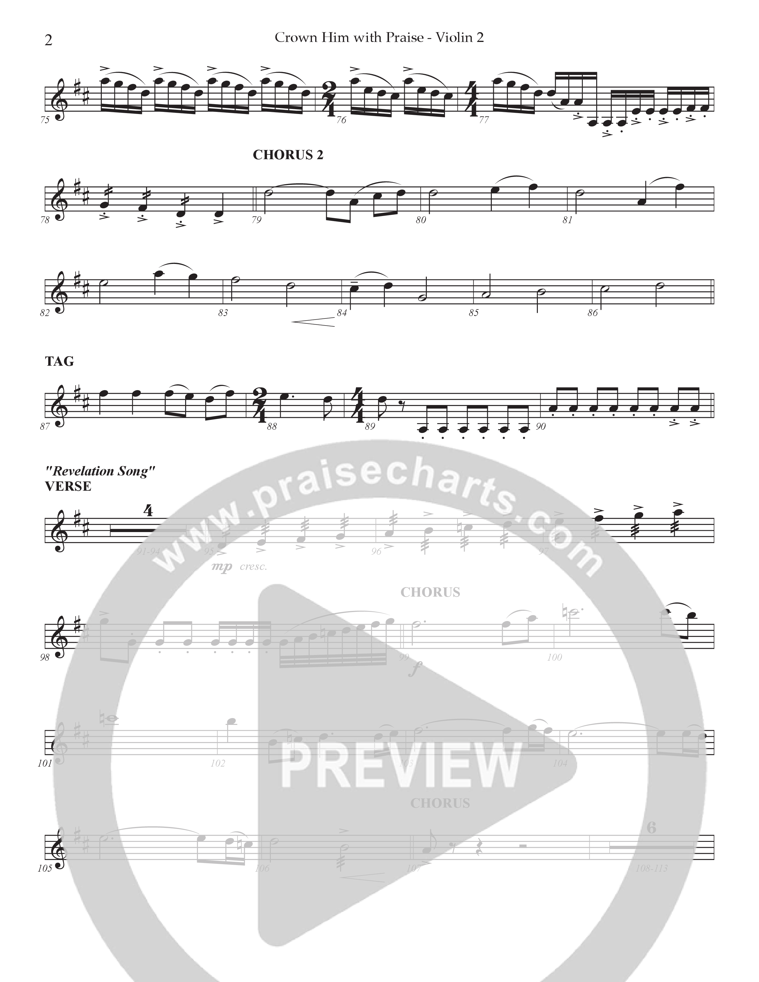 Crown Him With Praise (Choral Anthem SATB) Violin 2 (Prestonwood Choir / Prestonwood Worship / Arr. Jonathan Walker / Orch. Johann Acuna)