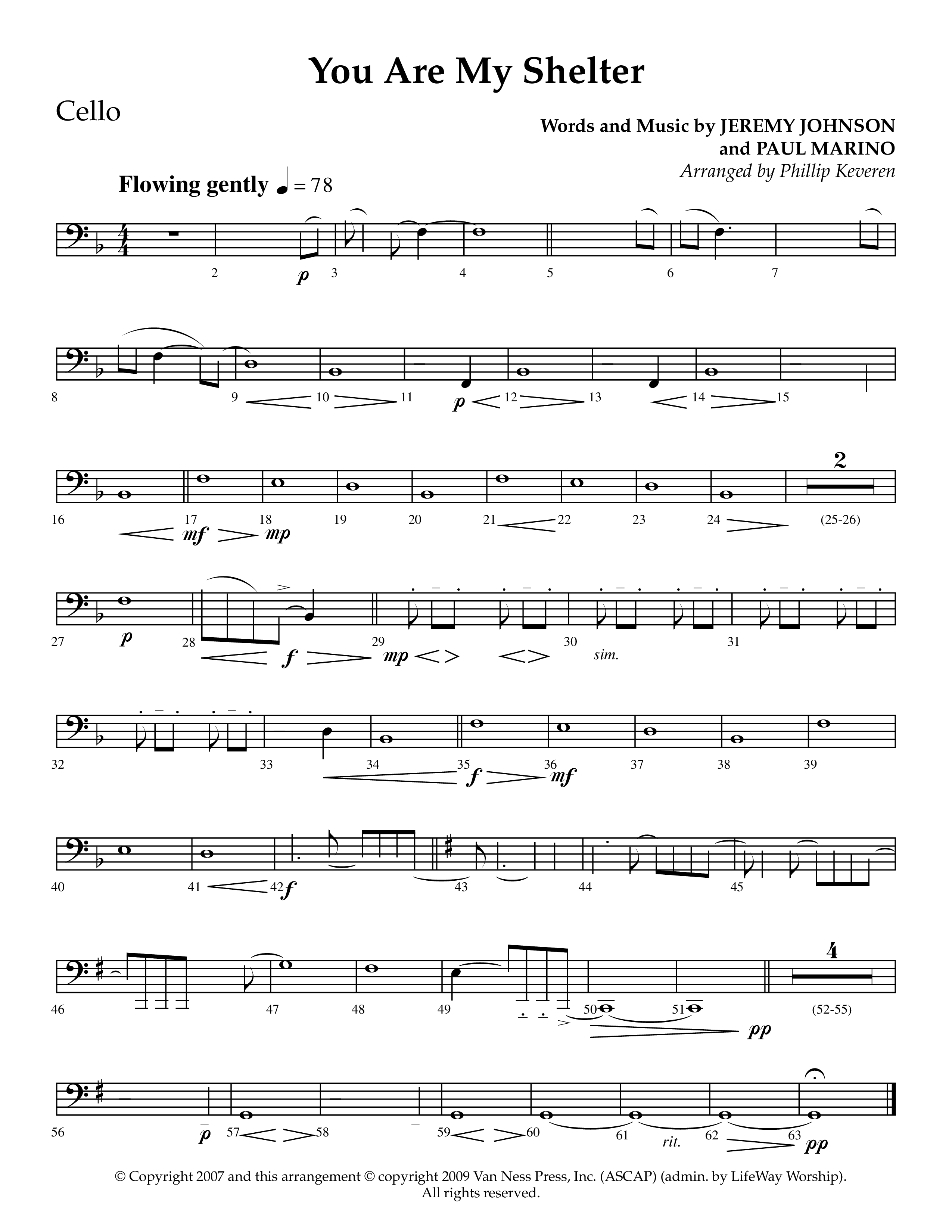 You Are My Shelter (Choral Anthem SATB) Cello (Lifeway Choral / Arr. Phillip Keveren)