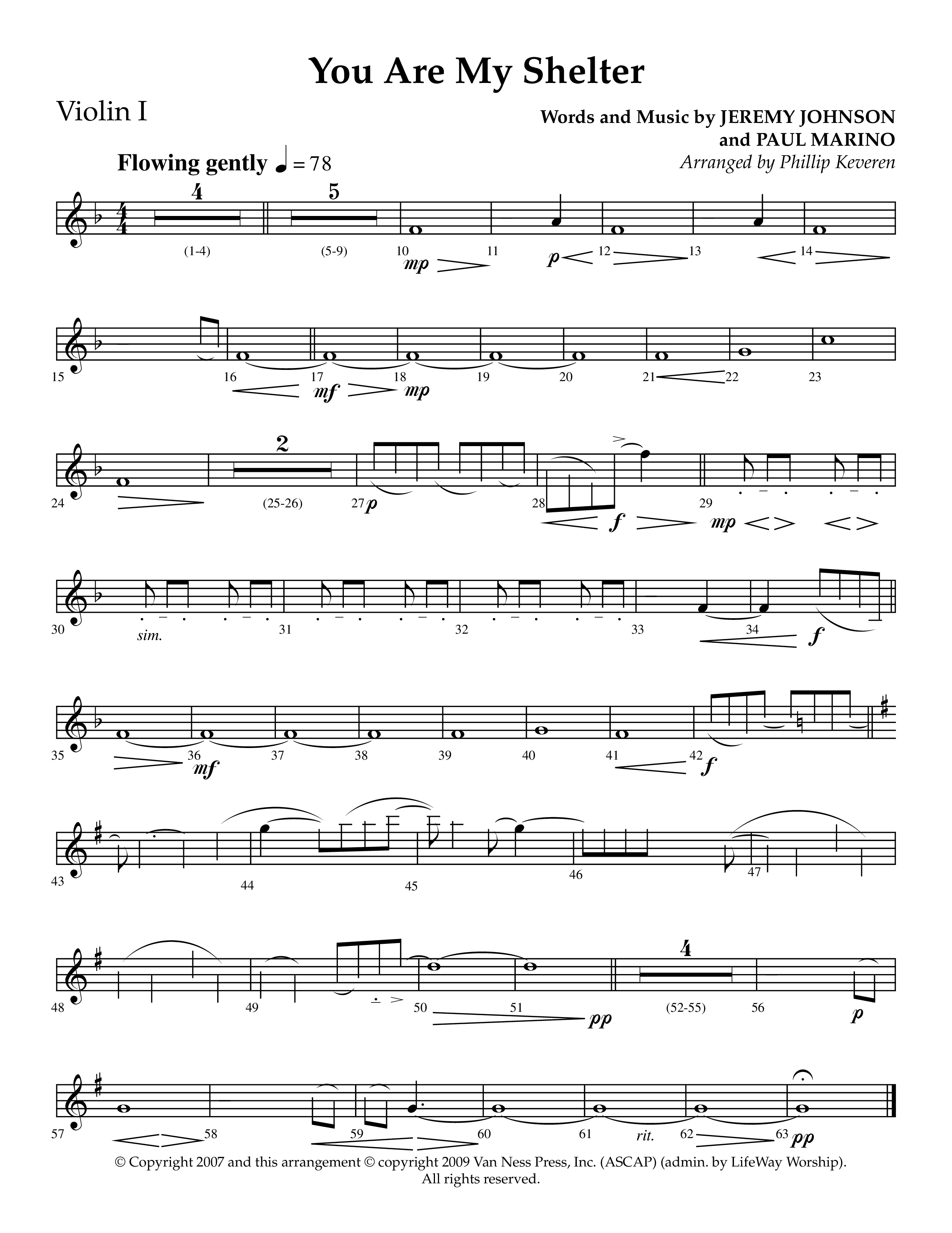 You Are My Shelter (Choral Anthem SATB) Violin 1 (Lifeway Choral / Arr. Phillip Keveren)